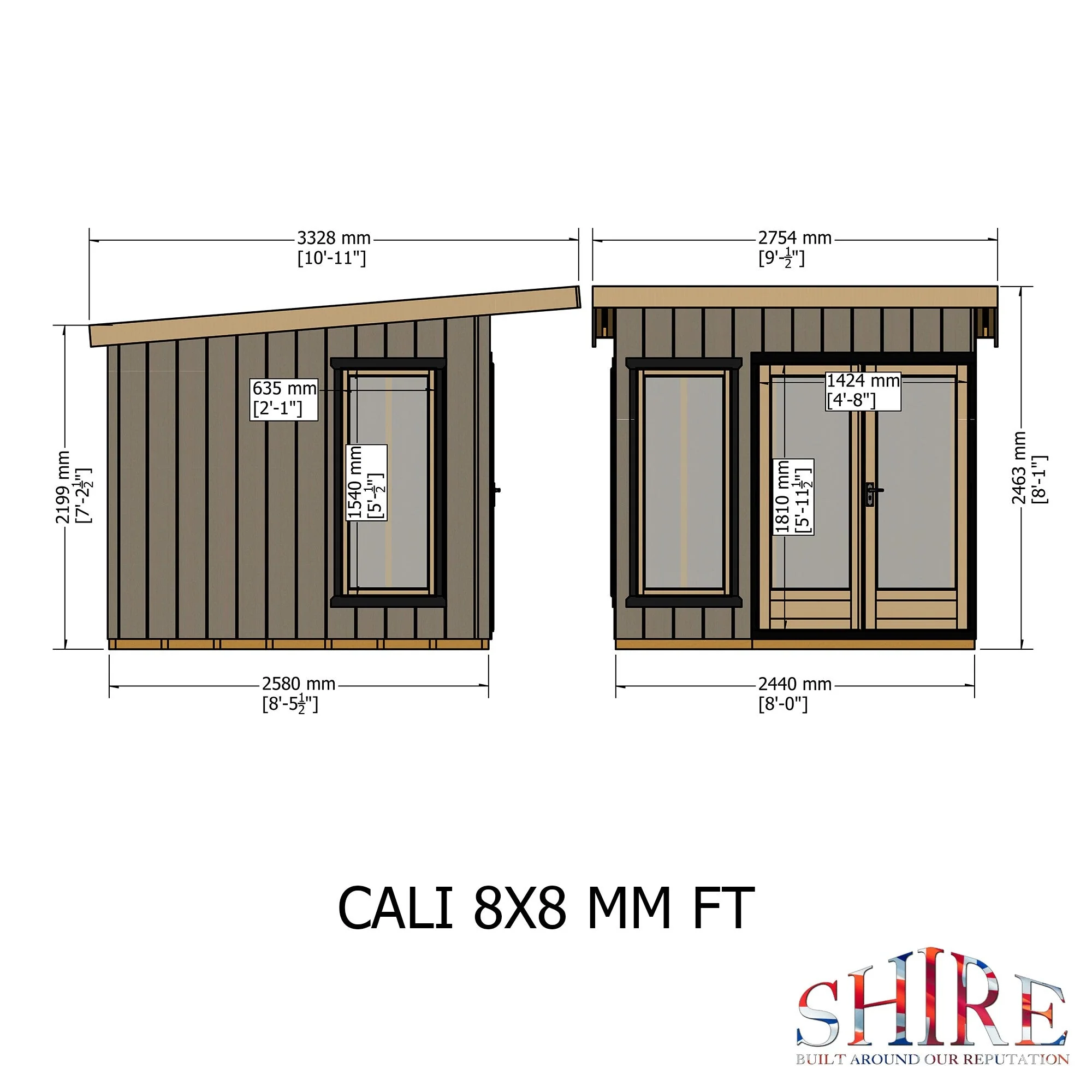 Shire Cali 8' 5" x 8' Pent Garden Office - Premium Wax Board - Image 3