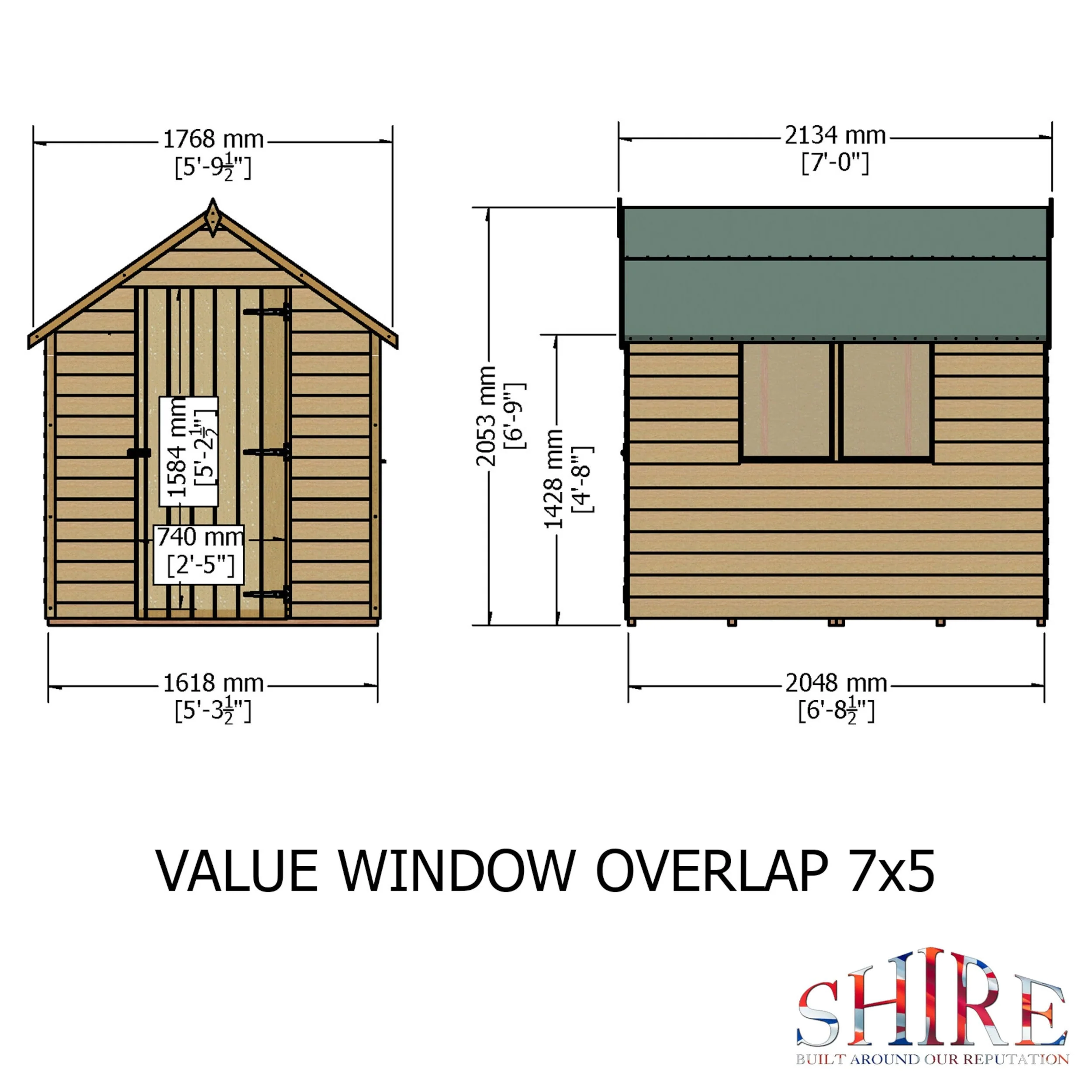 Cambridge 5' 1" x 6' 8" Apex Shed - Budget Dip Treated Overlap - Image 5