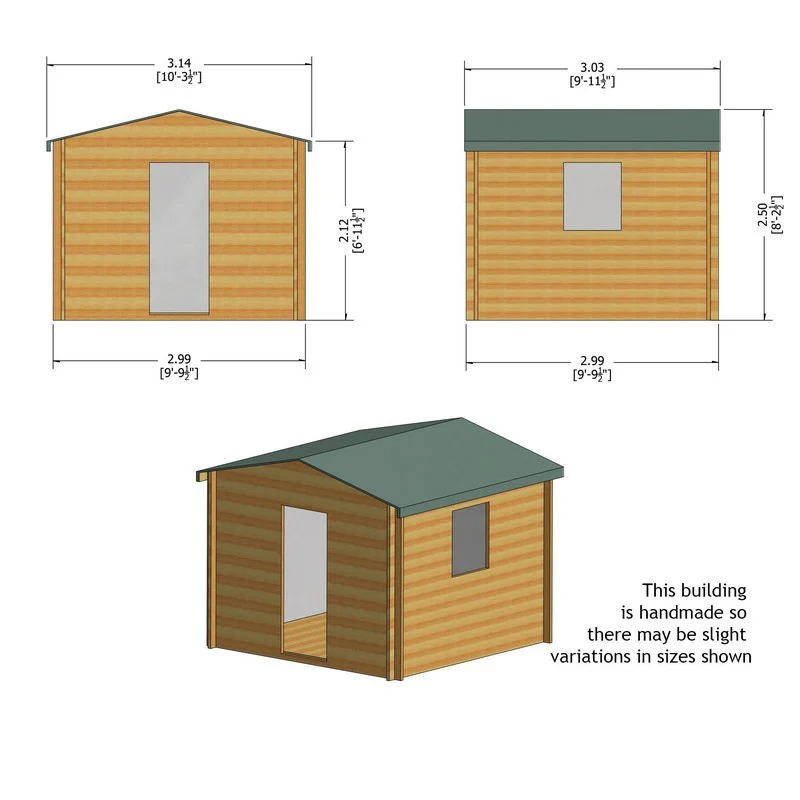 Camelot 9' x 9' 9" Apex Log Cabin - Budget 19mm Cladding Tongue & Groove - Image 11