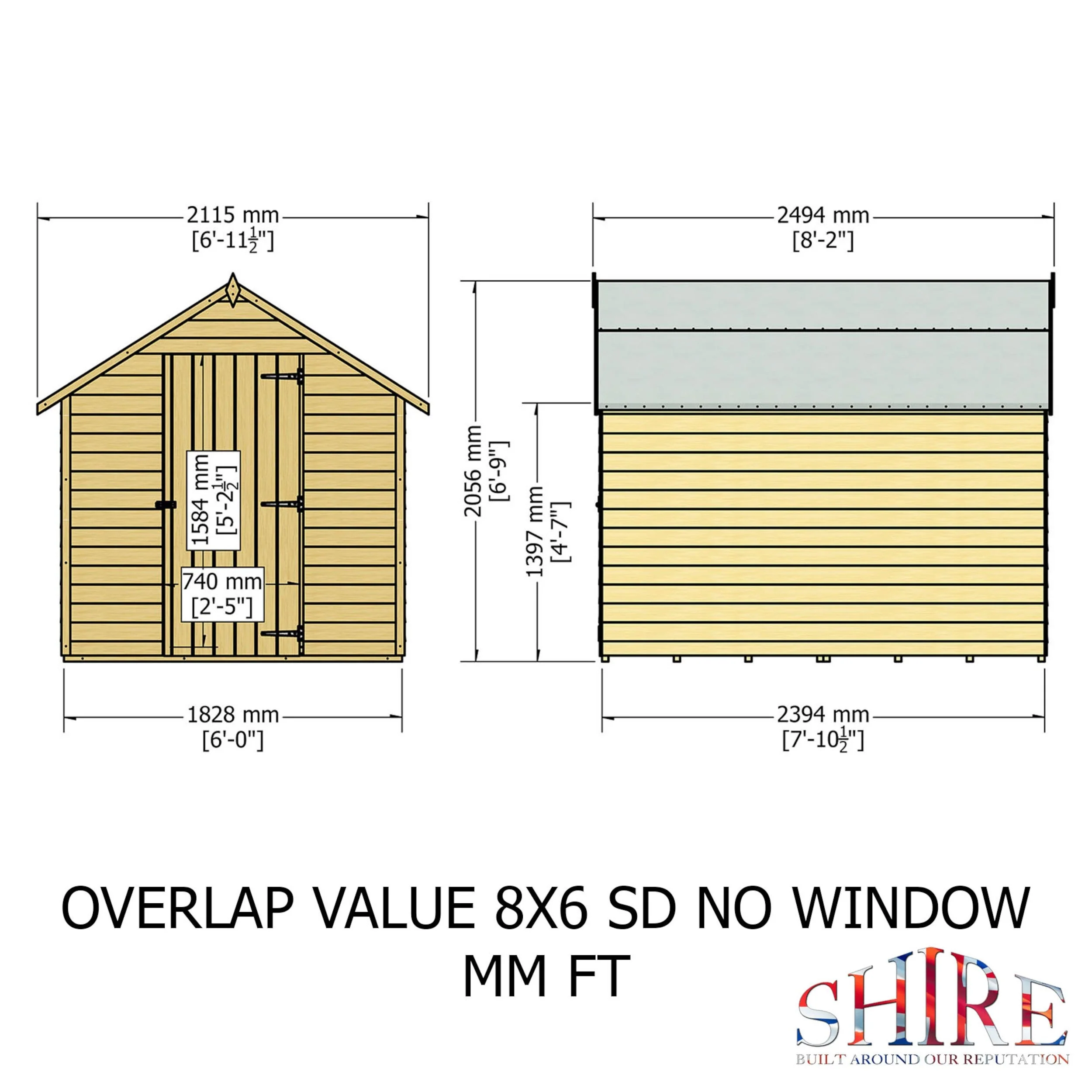 Canterbury 5' 9" x 7' 10" Apex Shed - Premium Pressure Treated Overlap - Image 4