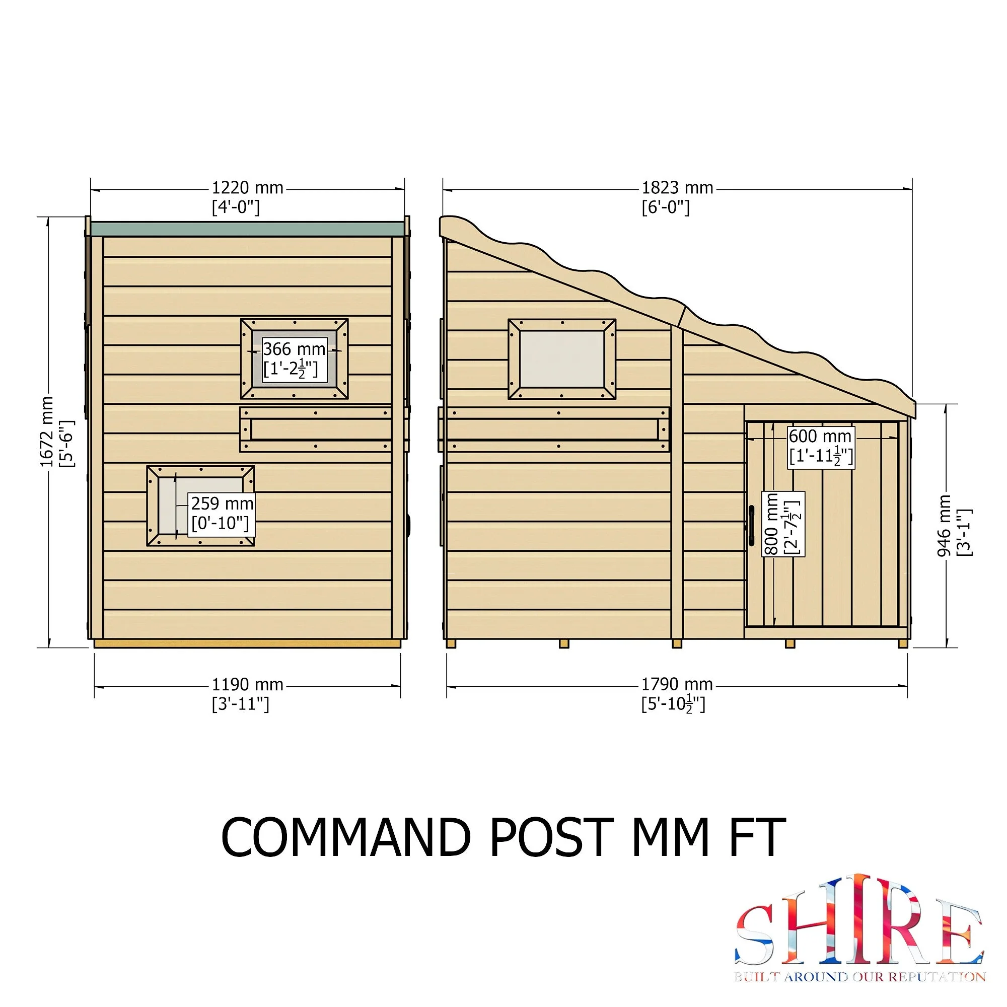 Command Post 3' 8" x 5' 10" Pent Children's Playhouse - Premium Dip Treated Shiplap - Image 4