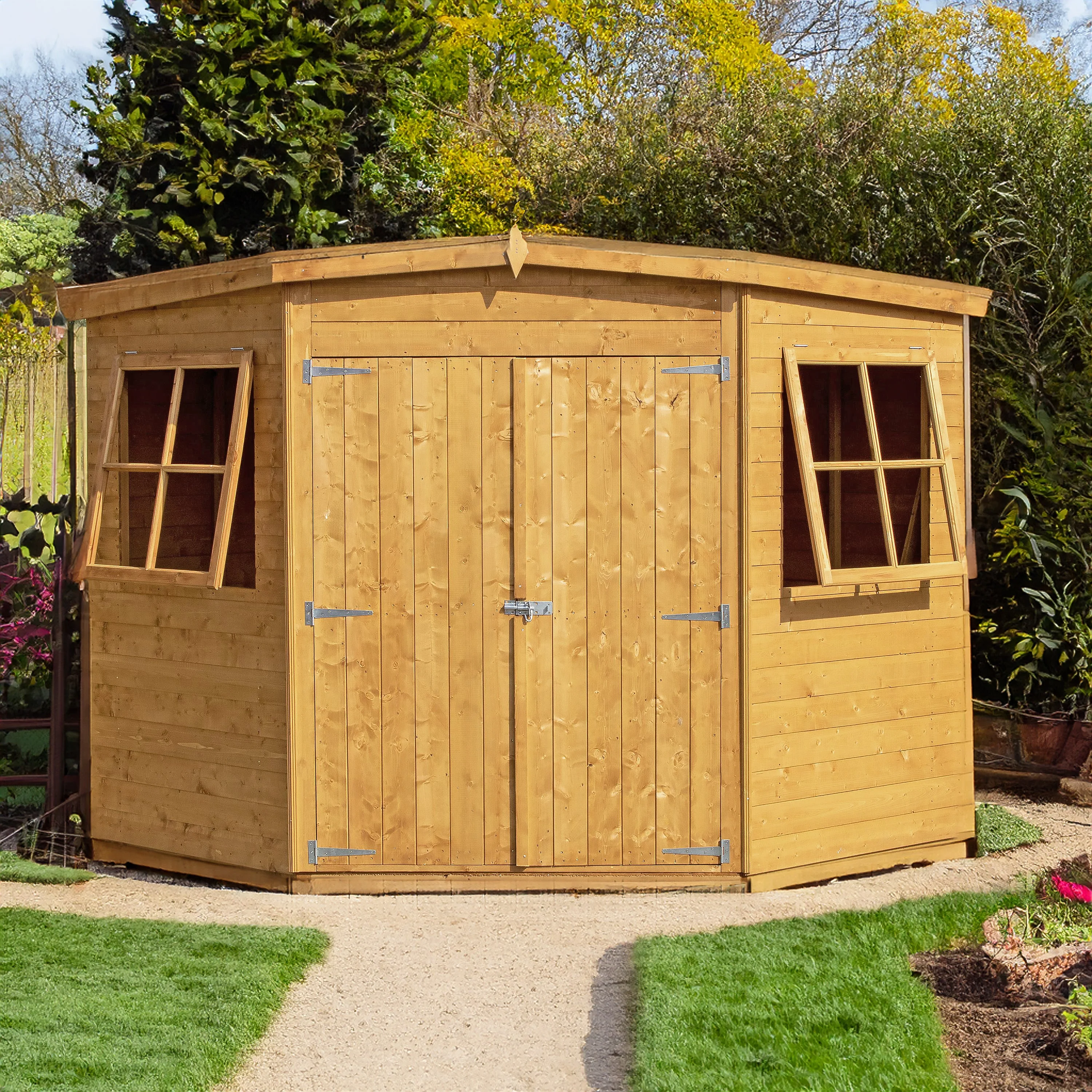 Corner 7' 1" x 7' 4" Flat Shed - Premium Dip Treated Shiplap - Image 2