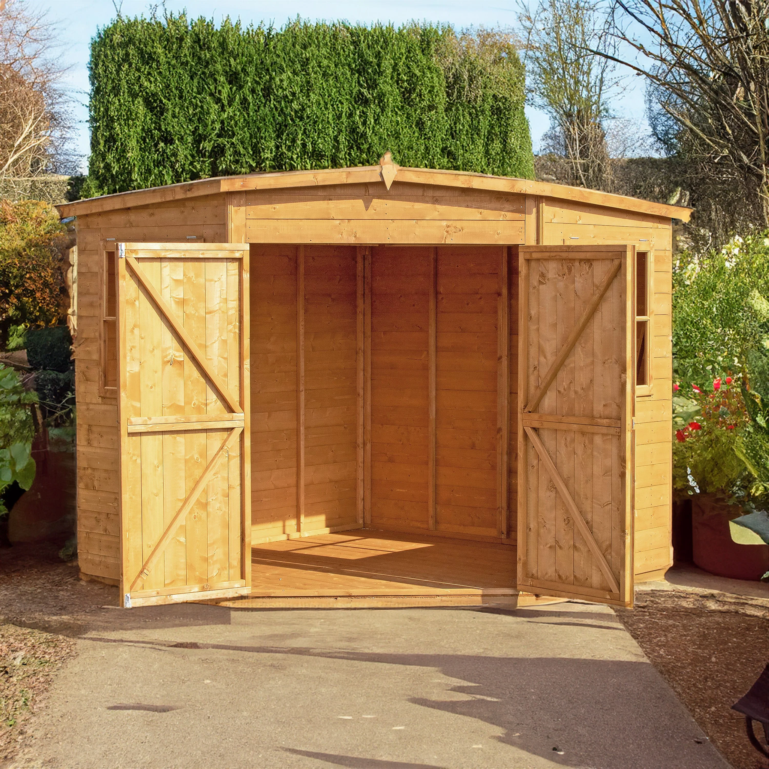 Corner 7' 1" x 7' 4" Flat Shed - Premium Dip Treated Shiplap - Image 5