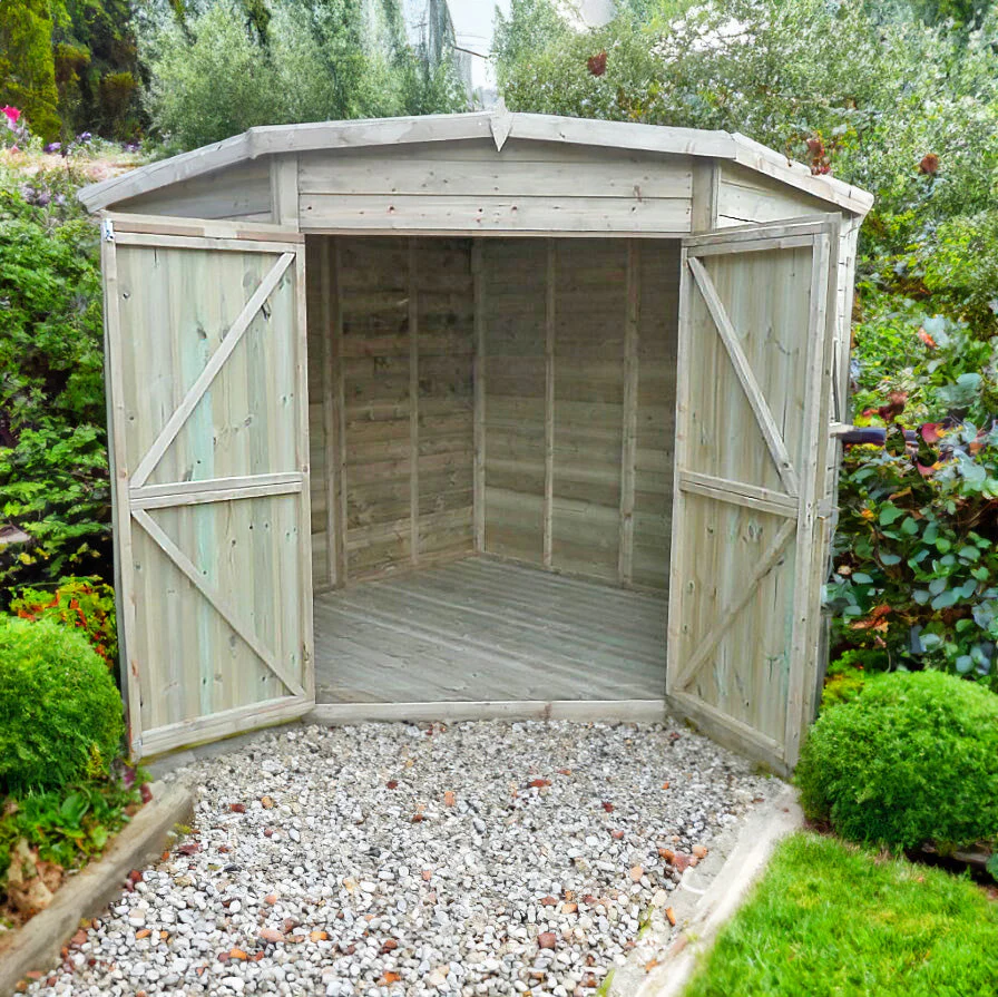 Corner 7' 1" x 7' 4" Flat Shed - Premium Pressure Treated Shiplap - Image 2