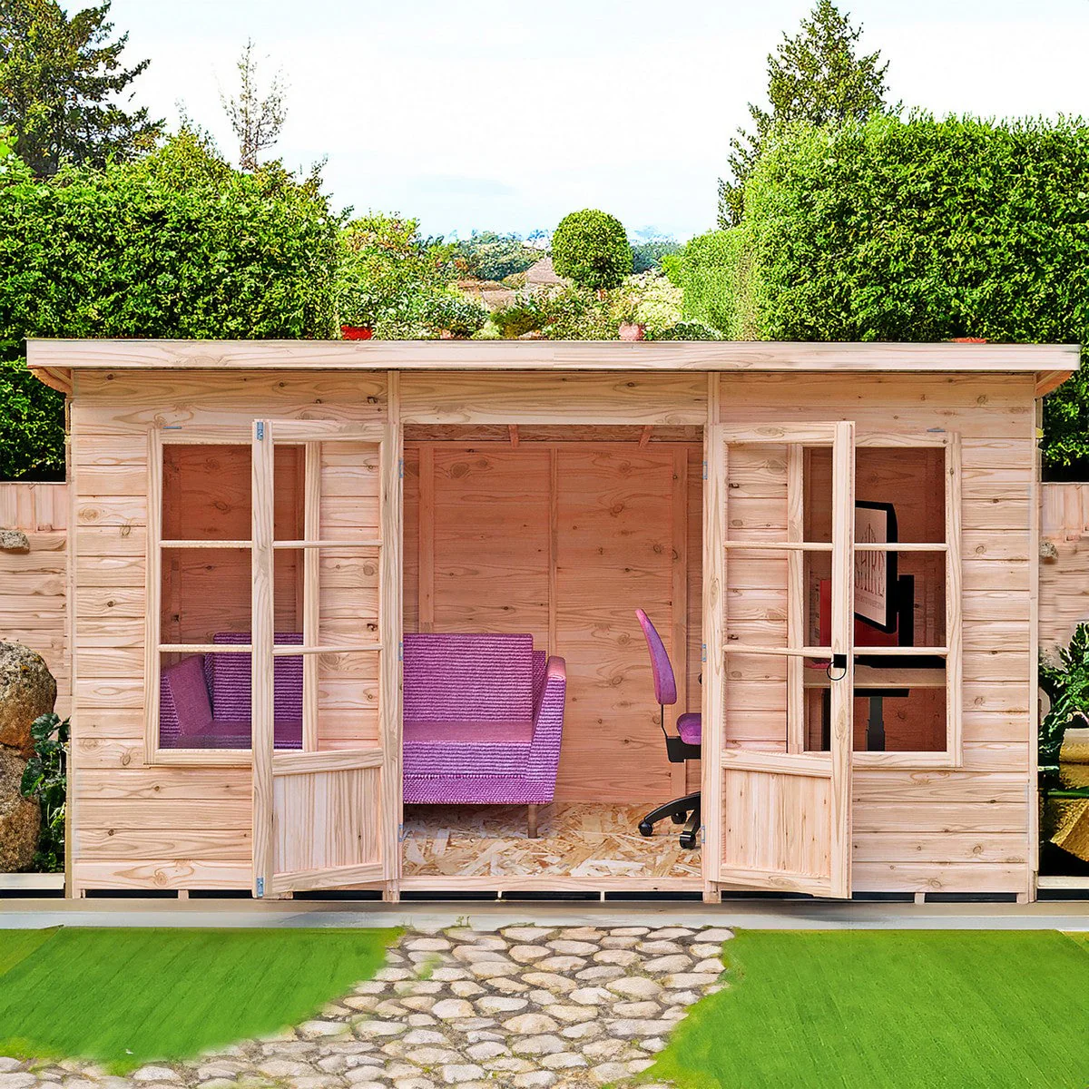 Shire Dahlia 5' 9" x 11' 9" Pent Summerhouse - Premium Dip Treated Overlap - Image 3
