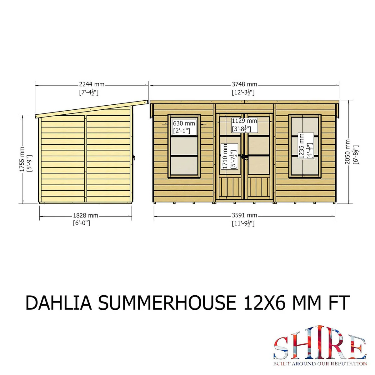 Shire Dahlia 5' 9" x 11' 9" Pent Summerhouse - Premium Dip Treated Overlap - Image 6