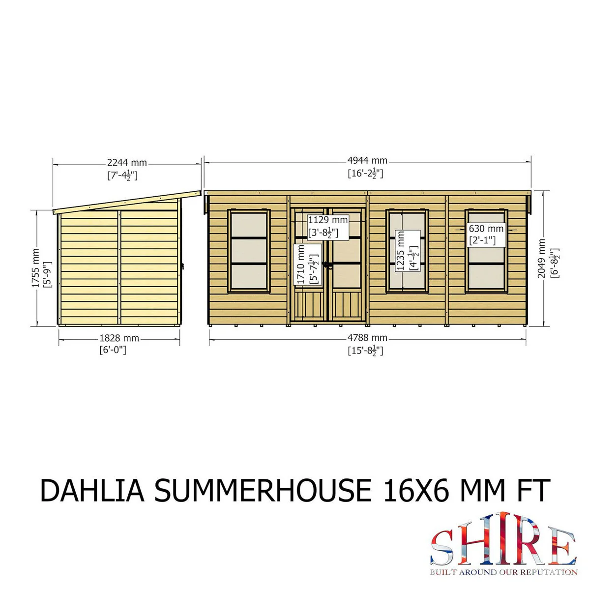 Shire Dahlia 5' 9" x 15' 8" Pent Summerhouse - Premium Dip Treated Overlap - Image 10