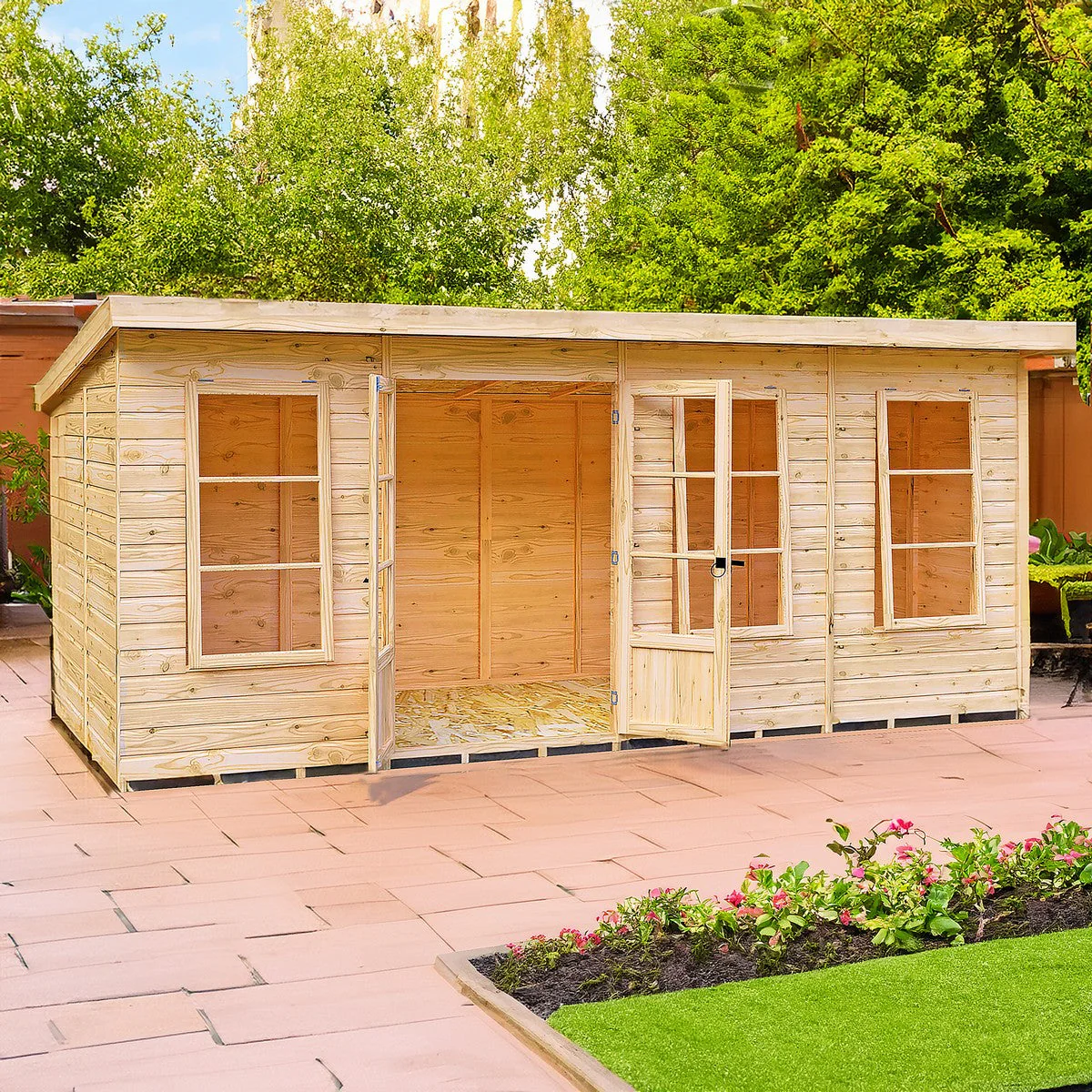Shire Dahlia 5' 9" x 15' 8" Pent Summerhouse - Premium Dip Treated Overlap - Image 3