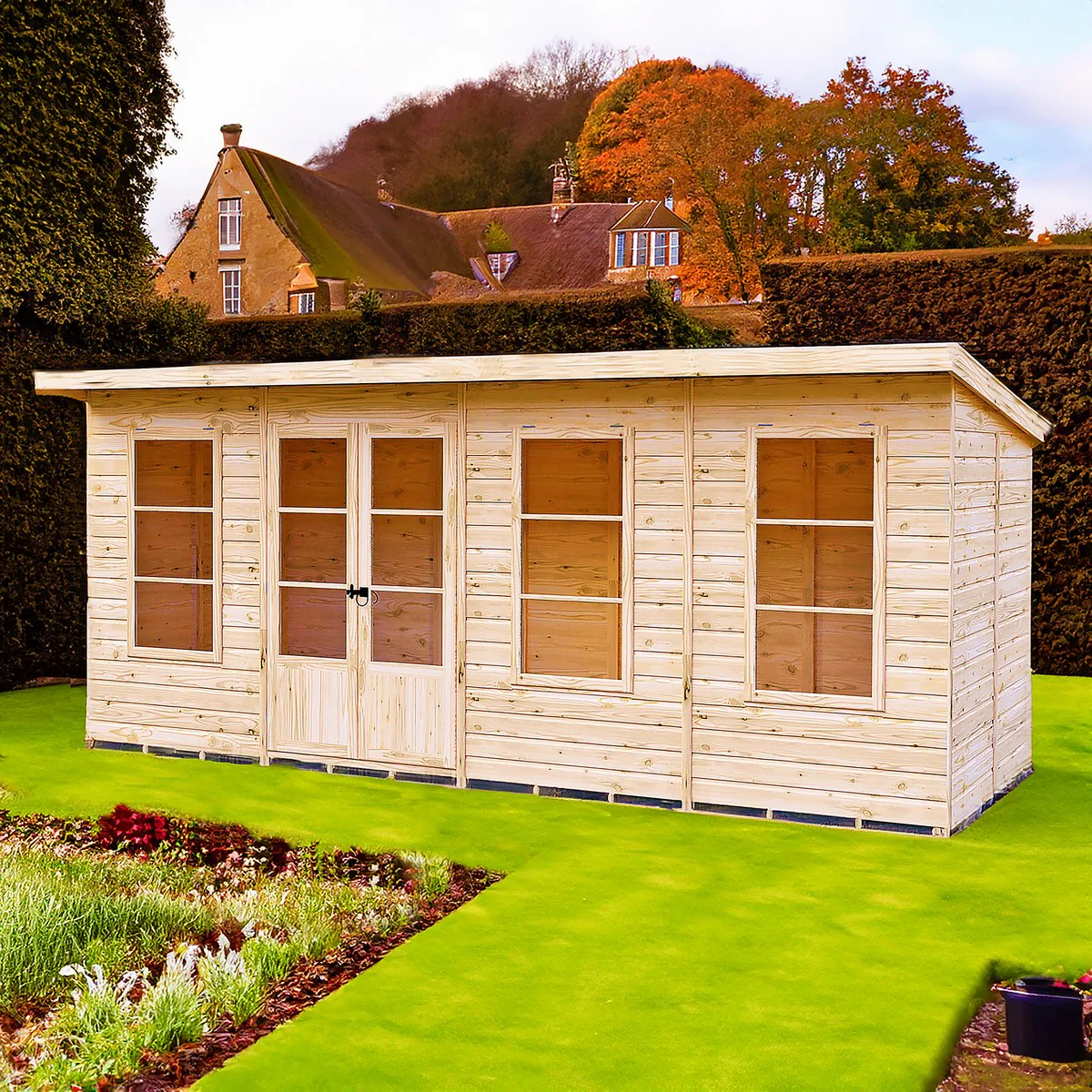 Shire Dahlia 5' 9" x 15' 8" Pent Summerhouse - Premium Dip Treated Overlap - Image 4