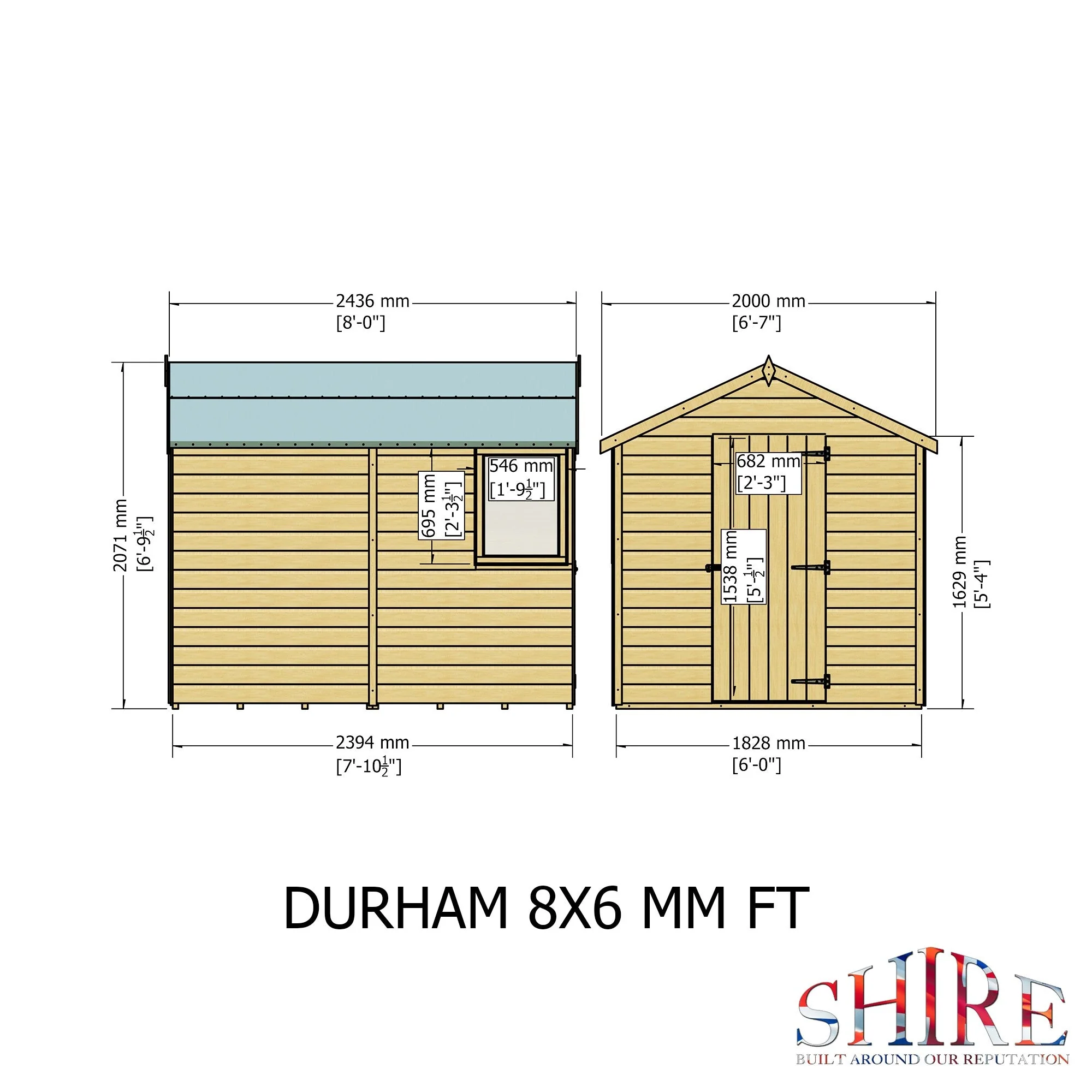Durham 5' 9" x 7' 10" Apex Shed - Premium Dip Treated Shiplap - Image 4