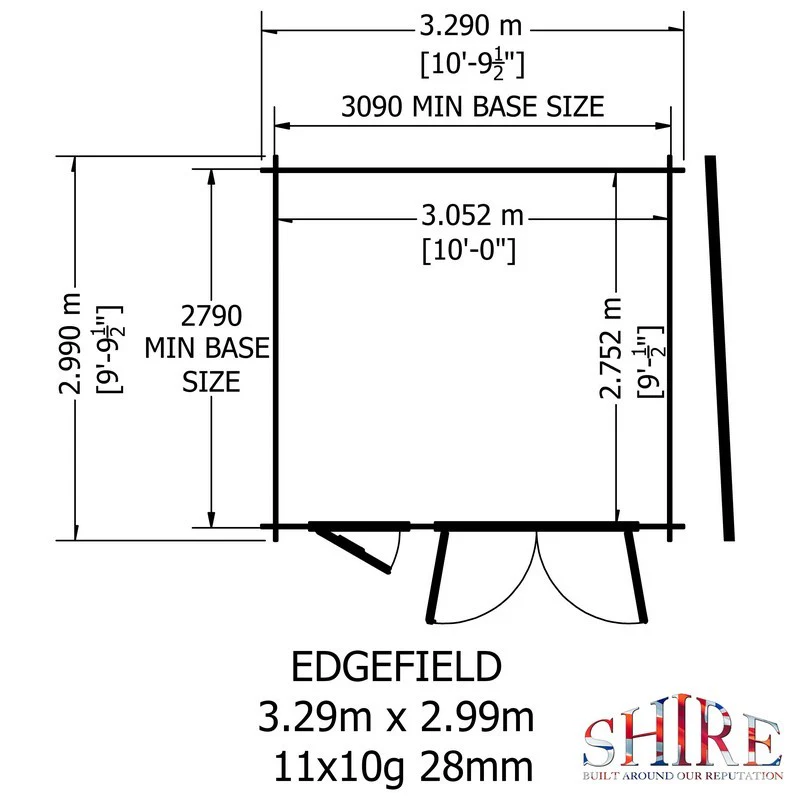 Shire Edgefield 10' 9" x 9' 9" Pent Log Cabin - Premium 19mm Cladding Log Clad - Image 11