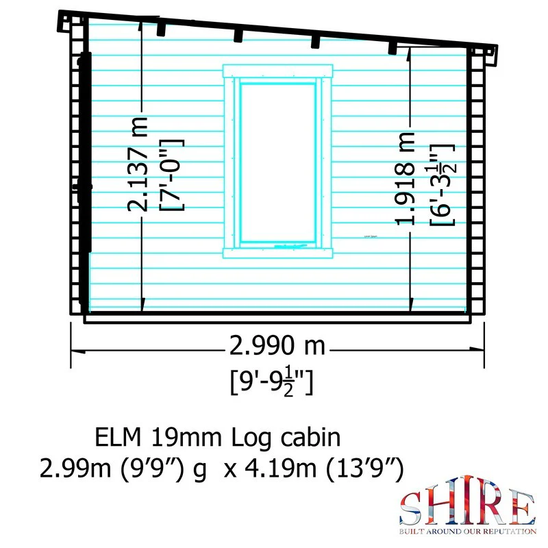 Shire Elm 10' 4" x 13' 11" Pent Log Cabin - Premium 19mm Cladding Log Clad - Image 7