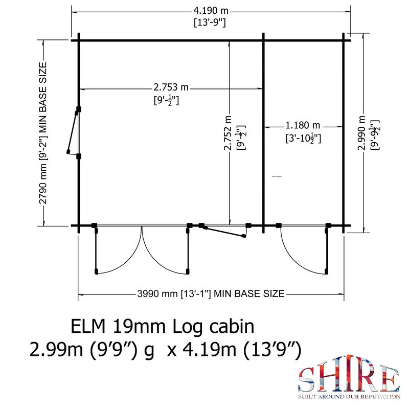 Shire Elm 10' 4" x 13' 11" Pent Log Cabin - Premium 19mm Cladding Log Clad - Image 8