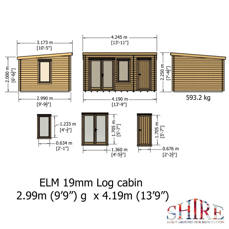 Shire Elm 10' 4" x 13' 11" Pent Log Cabin - Premium 19mm Cladding Log Clad - Image 9