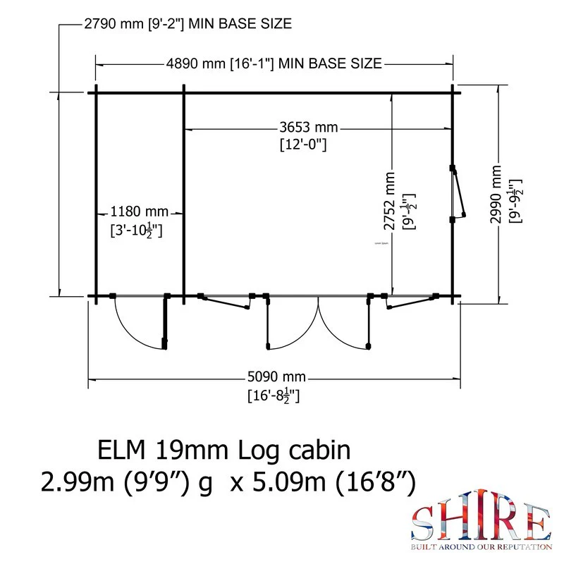 Shire Elm 10' 7" x 17' 2" Pent Log Cabin - Premium 19mm Cladding Log Clad - Image 10