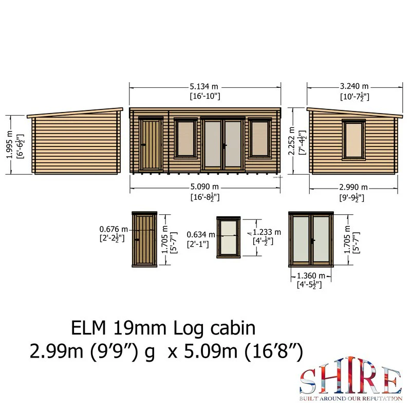 Shire Elm 10' 7" x 17' 2" Pent Log Cabin - Premium 19mm Cladding Log Clad - Image 11