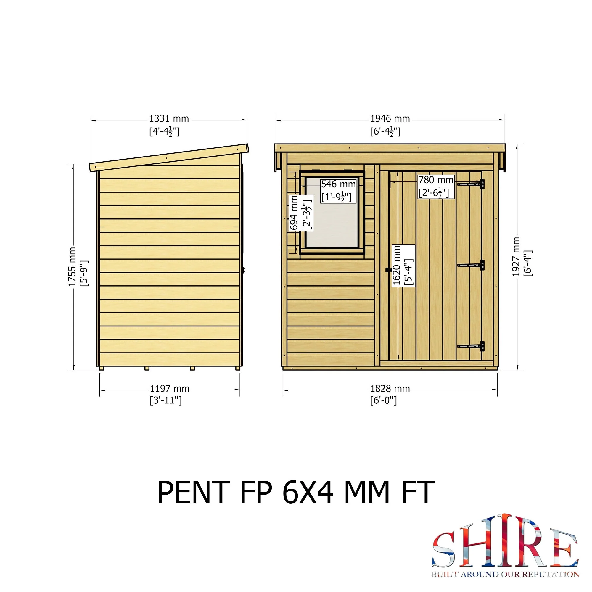 Hampshire 3' 8" x 5' 11" Pent Shed - Premium Dip Treated Shiplap - Image 4