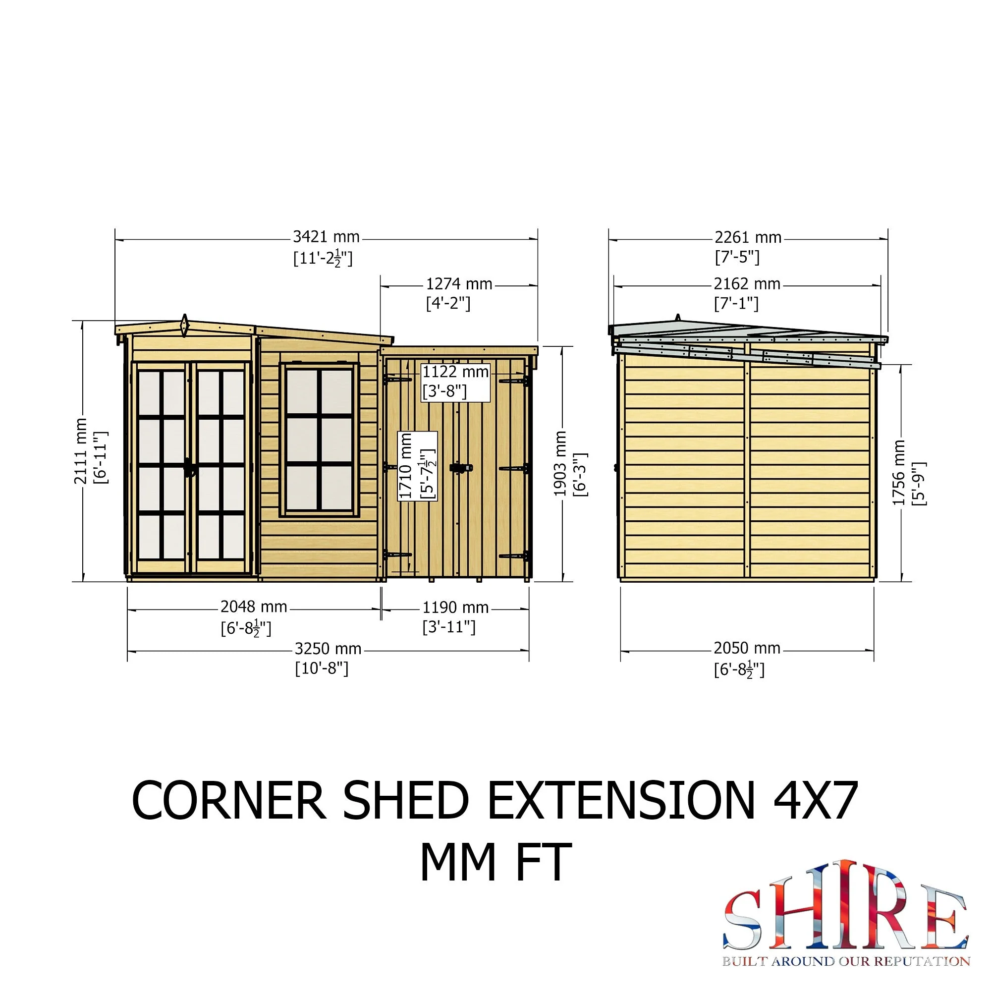 Shire Hampton 3' 9" x 6' 8" Pent Summerhouse with Side Shed - Premium Dip Treated Shiplap - Image 4