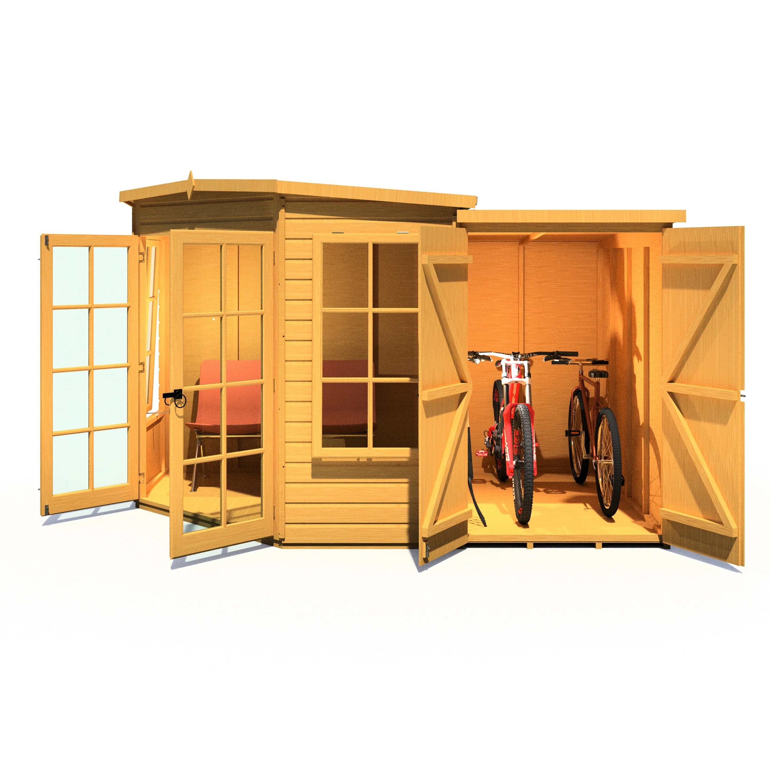 Shire Hampton 3' 9" x 6' 8" Pent Summerhouse with Side Shed - Premium Dip Treated Shiplap - Image 8
