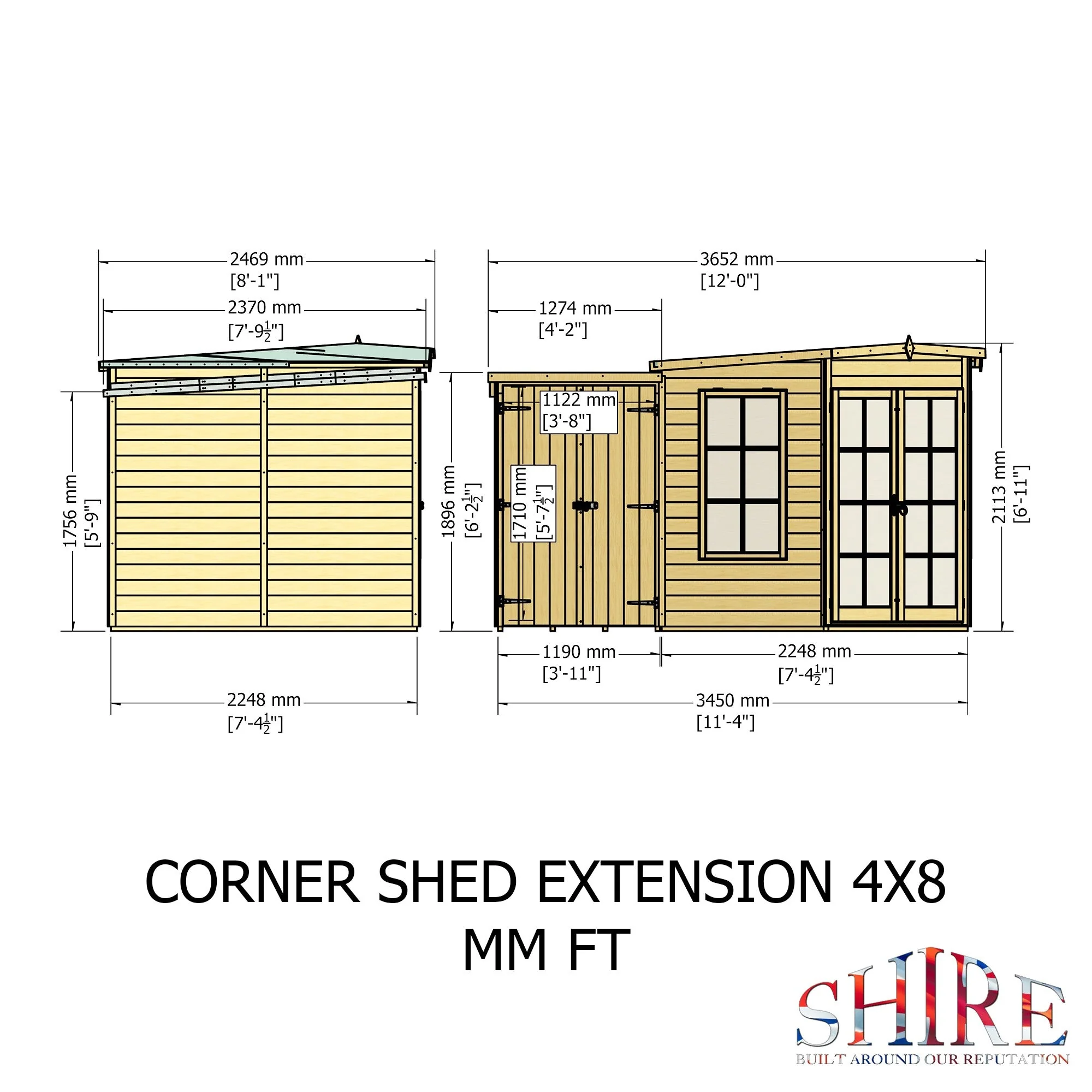 Shire Hampton 3' 9" x 7' 4" Pent Summerhouse with Side Shed - Premium Dip Treated Shiplap - Image 4