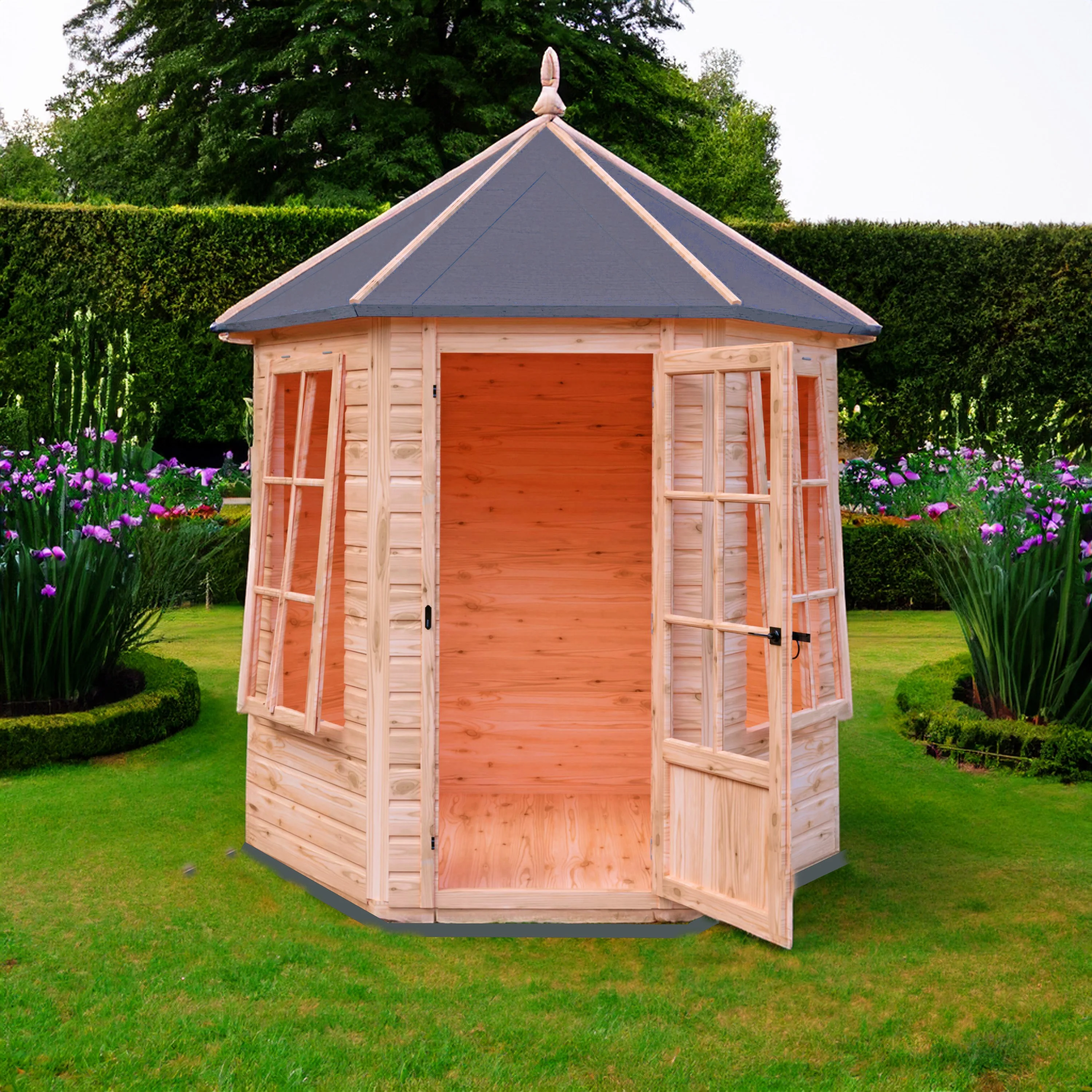 Shire Hexagonal 7' 1" x 6' 1" Apex Summerhouse - Premium Dip Treated Shiplap - Image 3