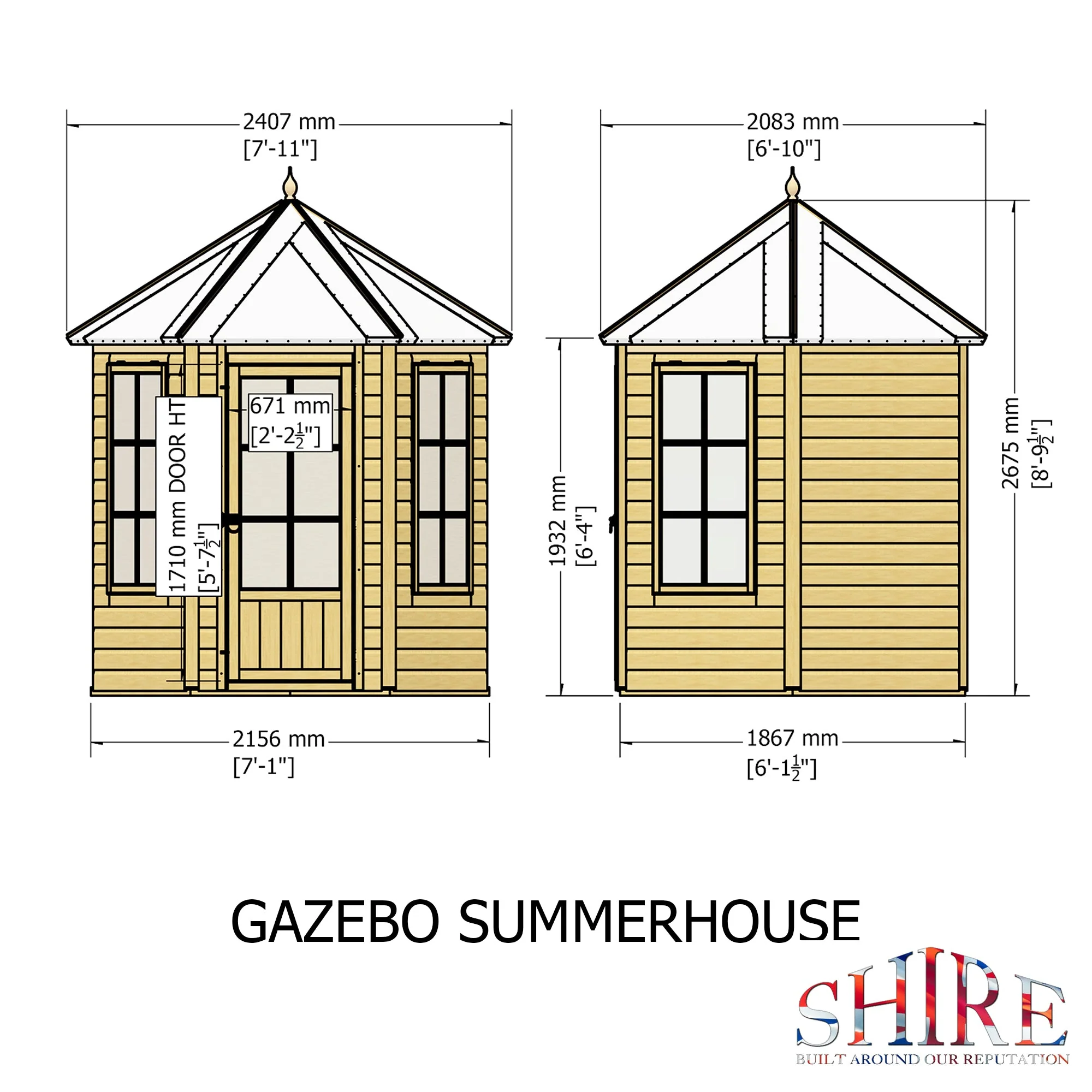 Shire Hexagonal 7' 1" x 6' 1" Apex Summerhouse - Premium Dip Treated Shiplap - Image 5