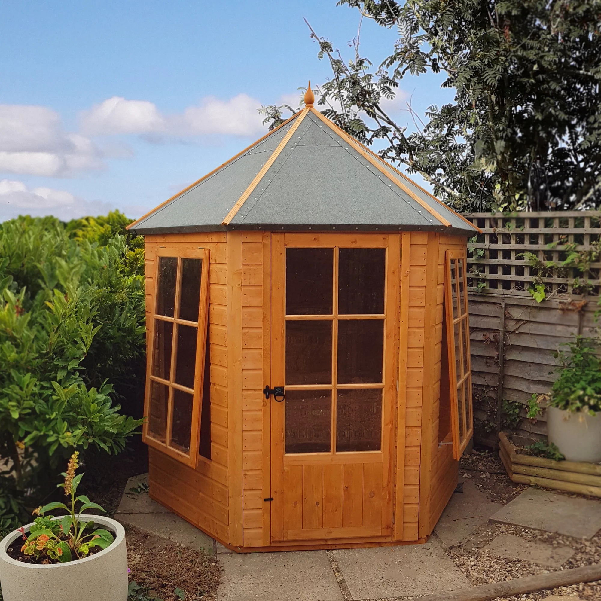 Shire Hexagonal 7' 1" x 6' 1" Apex Summerhouse - Premium Dip Treated Shiplap - Image 7