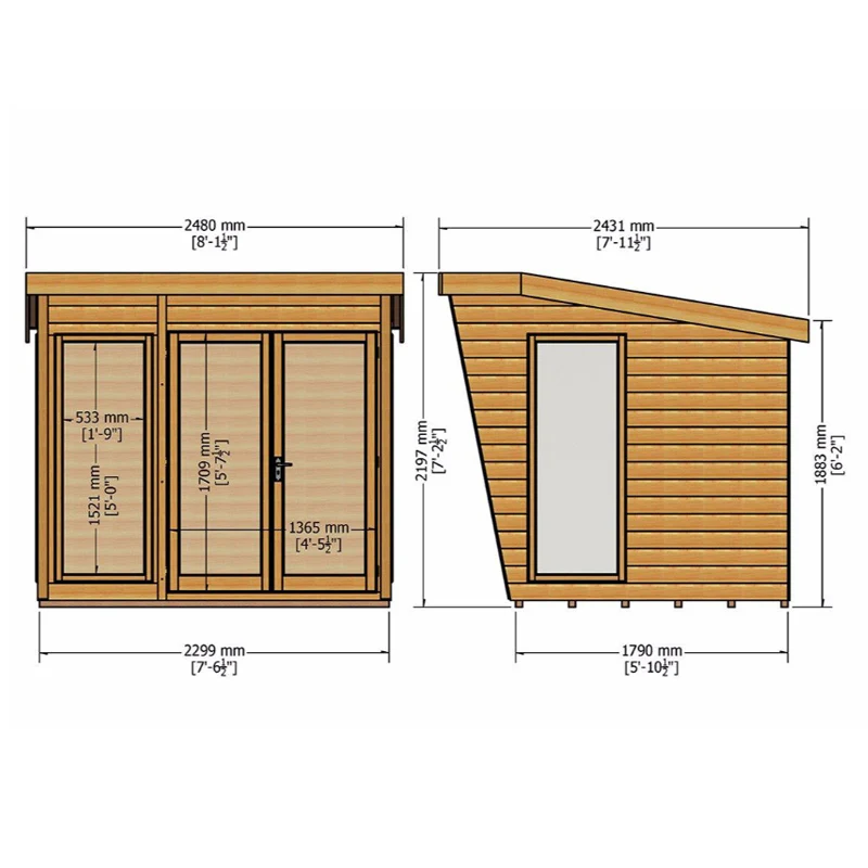 Shire Highclere 8' 1" x 5' 10" Pent Summerhouse - Premium Dip Treated Shiplap - Image 2