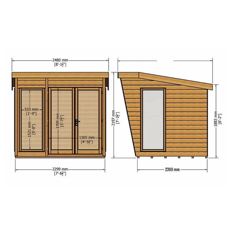 Shire Highclere 8' 1" x 7' 8" Pent Summerhouse - Premium Dip Treated Shiplap - Image 2