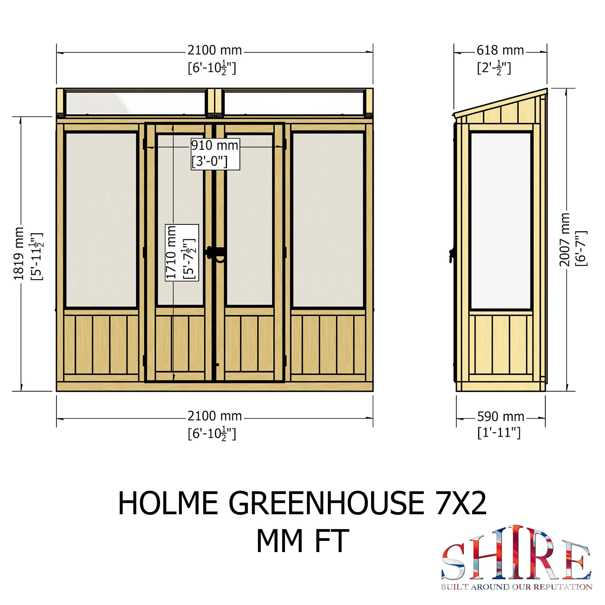 Shire Holme 1' 8" x 6' 10" Pent Greenhouse - Classic Coated - Image 3