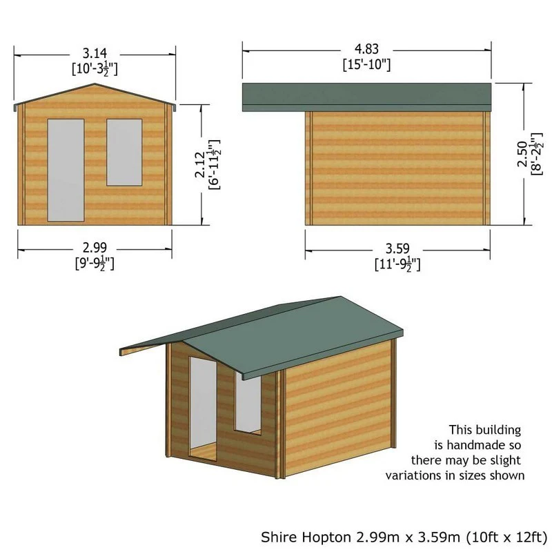 Shire Hopton 9' 9" x 11' 9" Apex Log Cabin - Premium 44mm Cladding Tongue & Groove - Image 3