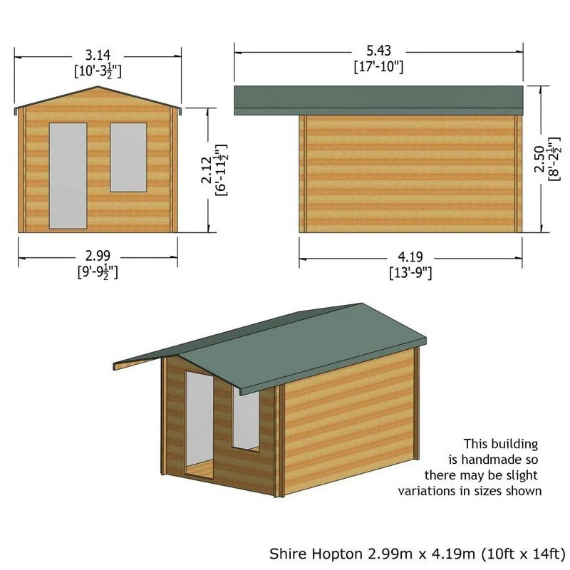 Shire Hopton 9' 9" x 13' 8" Apex Log Cabin - Premium 44mm Cladding Tongue & Groove - Image 3
