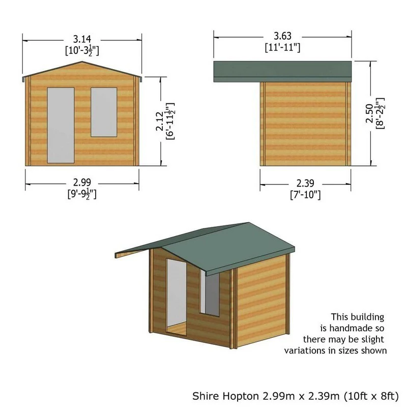 Shire Hopton 9' 9" x 7' 10" Apex Log Cabin - Premium 34mm Cladding Tongue & Groove - Image 3
