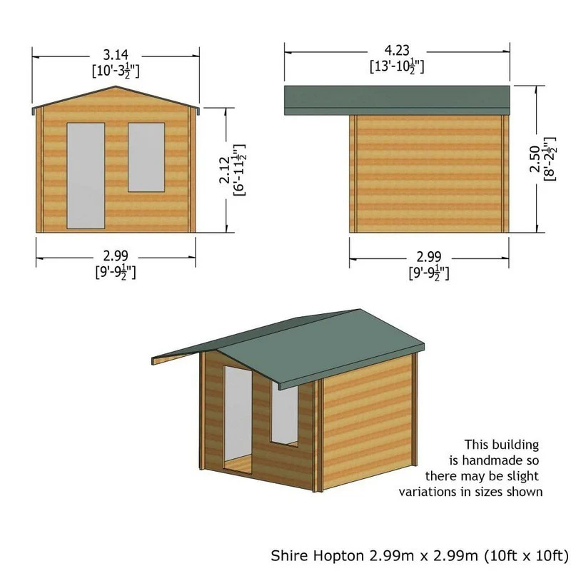 Shire Hopton 9' 9" x 9' 9" Apex Log Cabin - Premium 34mm Cladding Tongue & Groove - Image 3