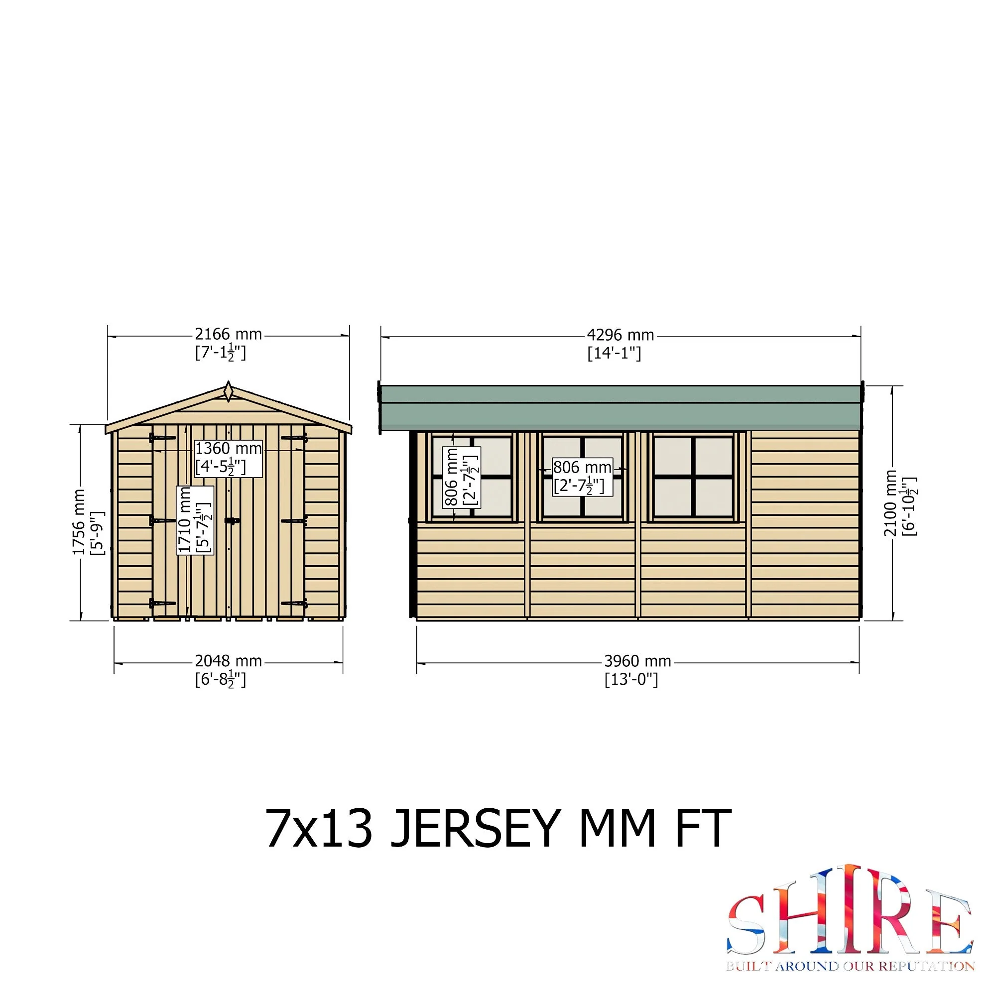Jersey 12' 9" x 6' 8" Apex Shed - Premium Dip Treated Shiplap - Image 5