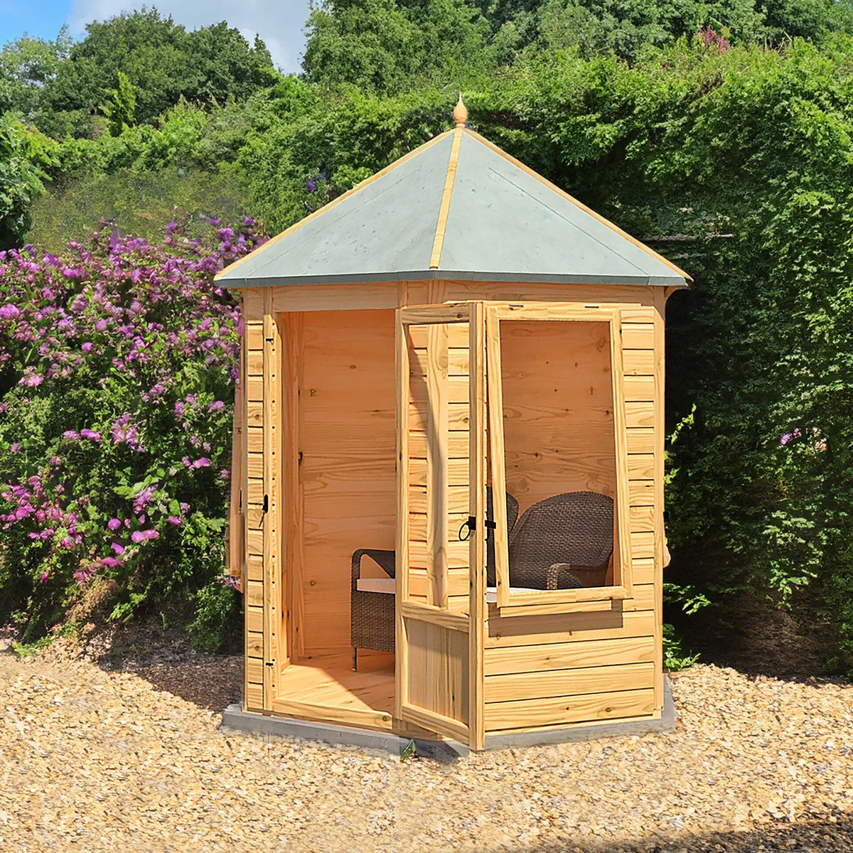 Shire Keswick 5' 10" x 7' Hexagonal Hip Summerhouse - Premium Dip Treated Shiplap - Image 3