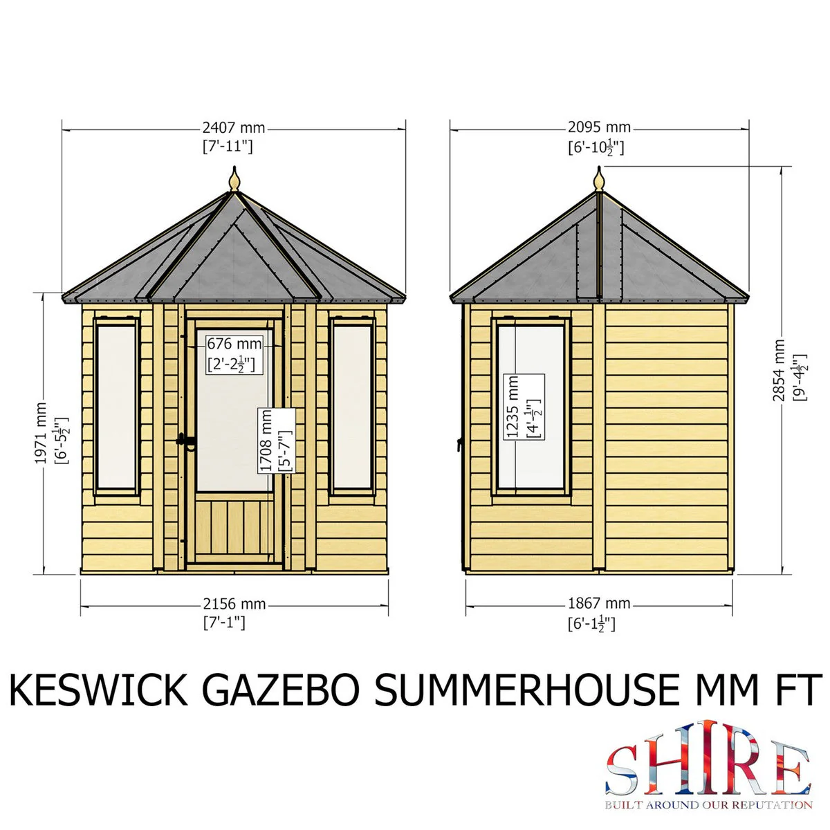 Shire Keswick 5' 10" x 7' Hexagonal Hip Summerhouse - Premium Dip Treated Shiplap - Image 7