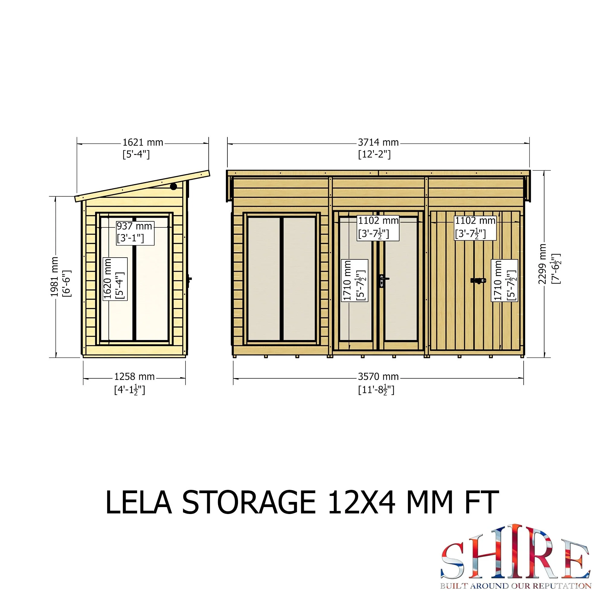 Shire Lela 3' 10" x 11' 8" Pent Summerhouse with Side Shed - Premium Dip Treated Shiplap - Image 4
