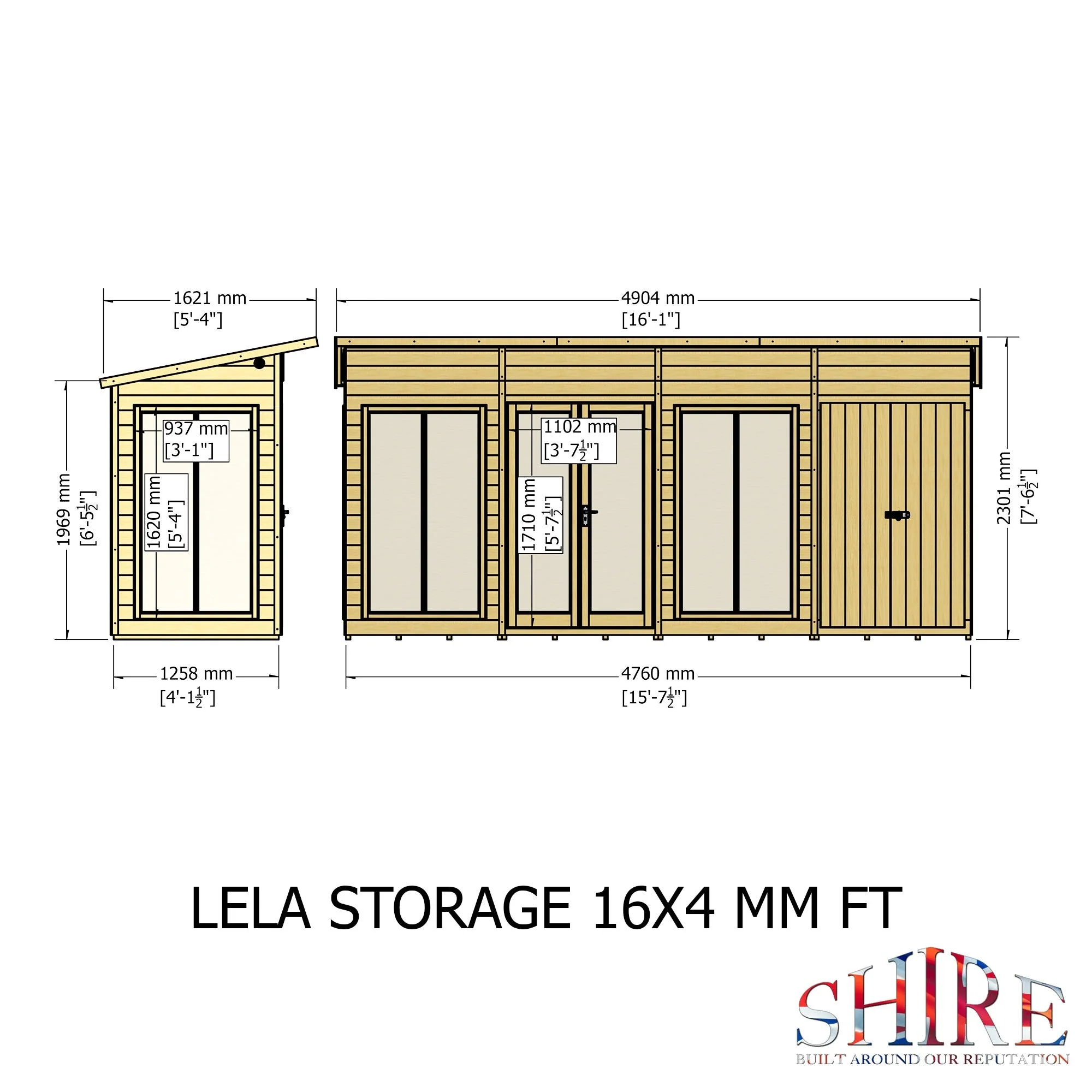 Shire Lela 3' 10" x 15' 7" Pent Summerhouse with Side Shed - Premium Dip Treated Shiplap - Image 4