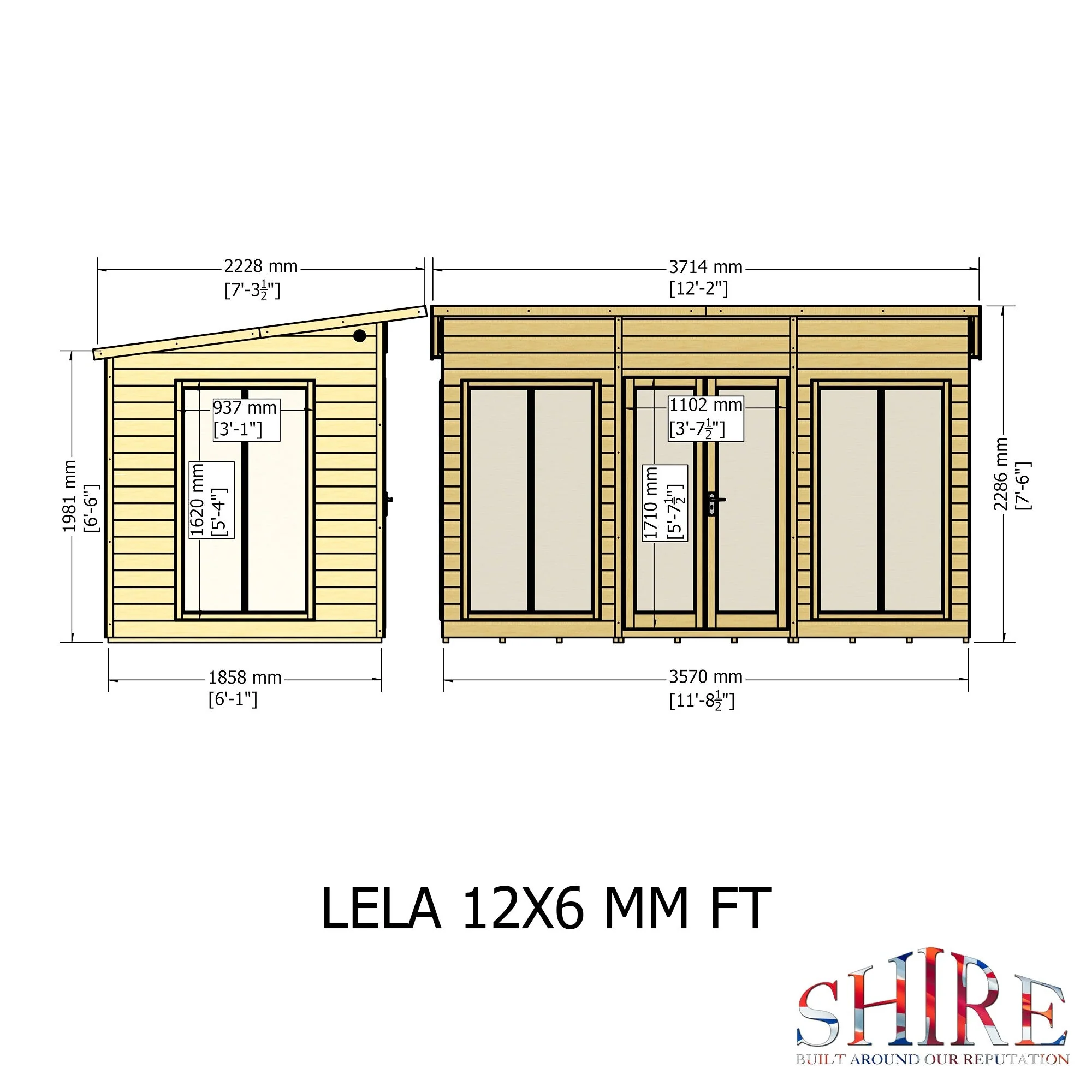 Shire Lela 5' 10" x 11' 8" Pent Summerhouse - Premium Dip Treated Shiplap - Image 4