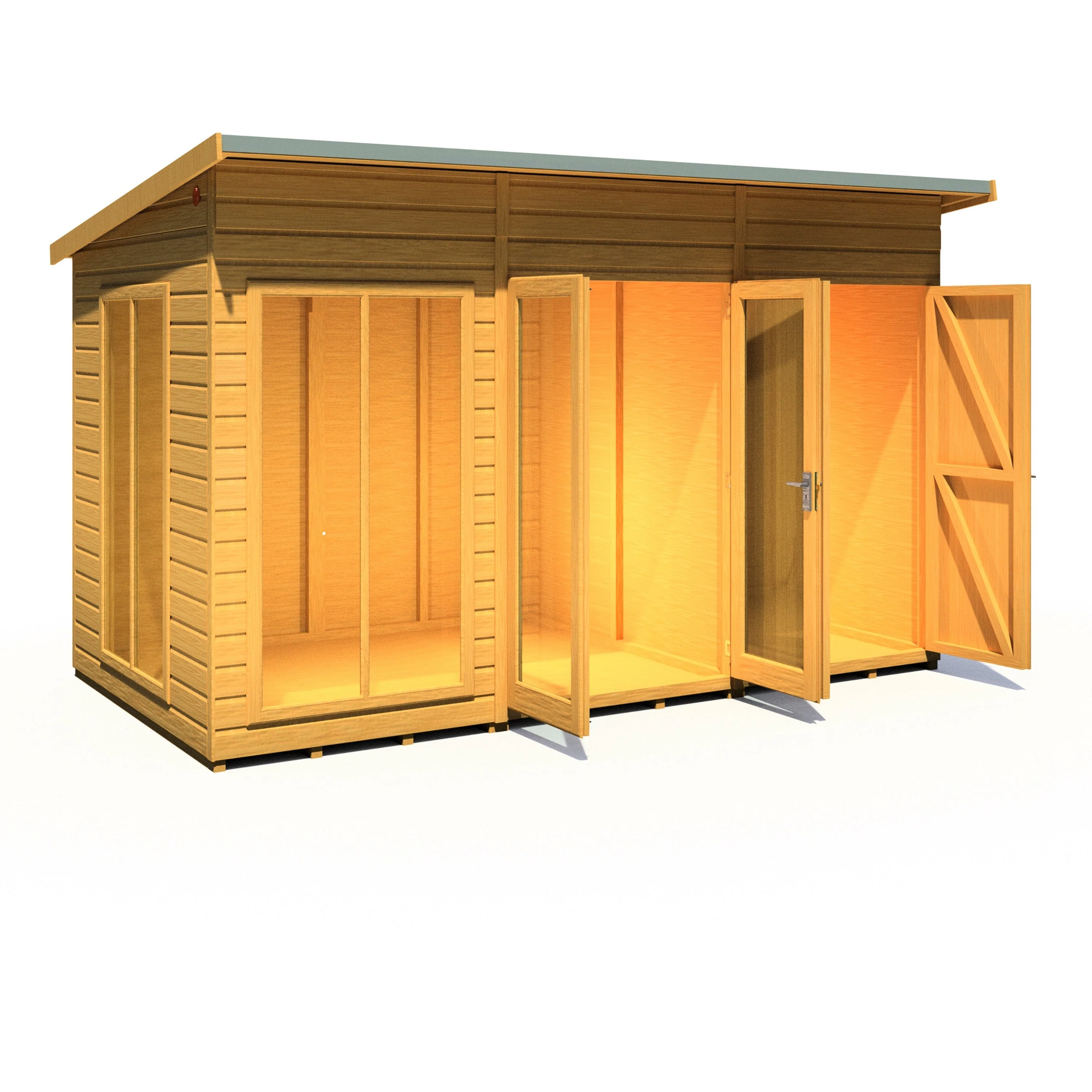 Shire Lela 5' 10" x 11' 8" Pent Summerhouse with Side Shed - Premium Dip Treated Shiplap - Image 2