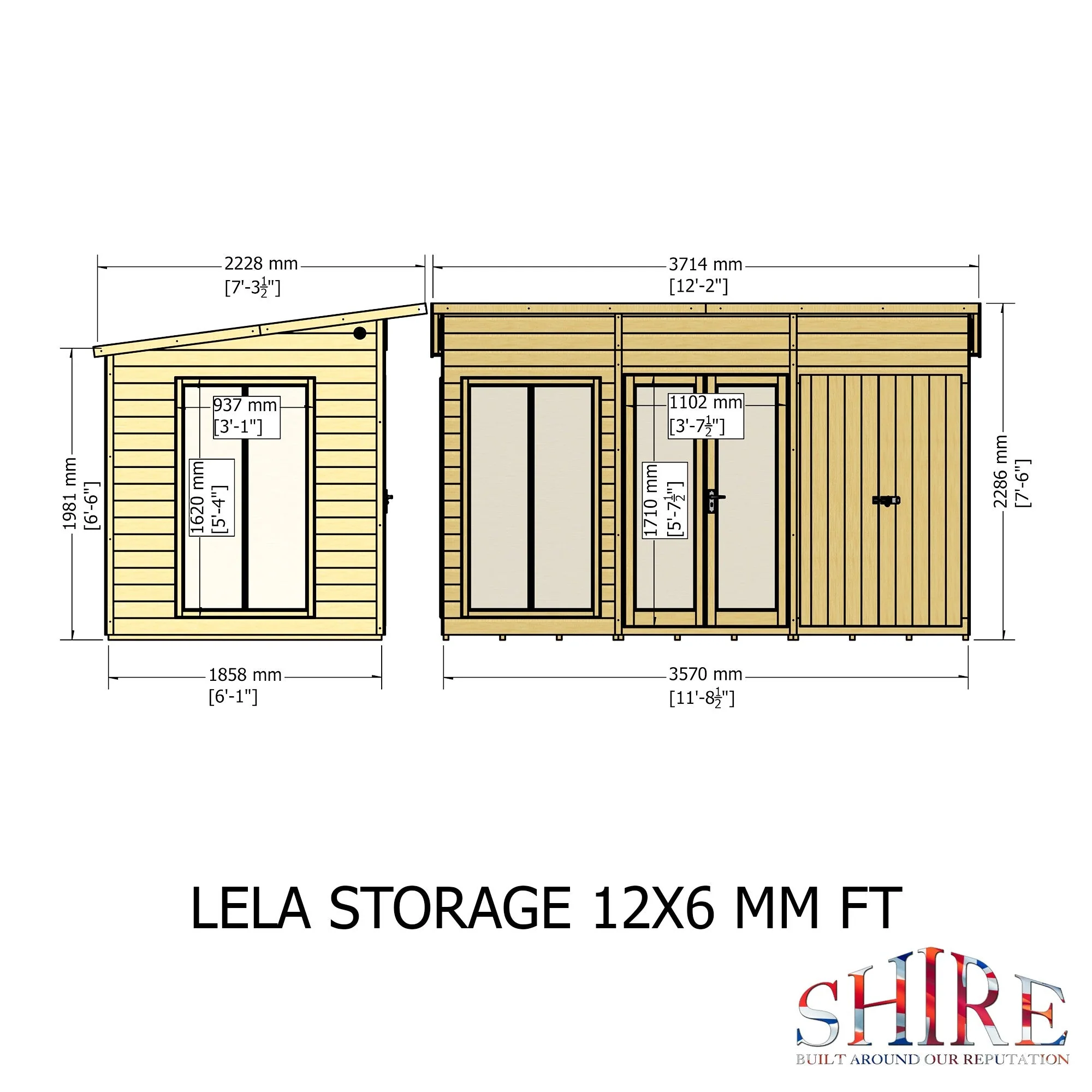 Shire Lela 5' 10" x 11' 8" Pent Summerhouse with Side Shed - Premium Dip Treated Shiplap - Image 4