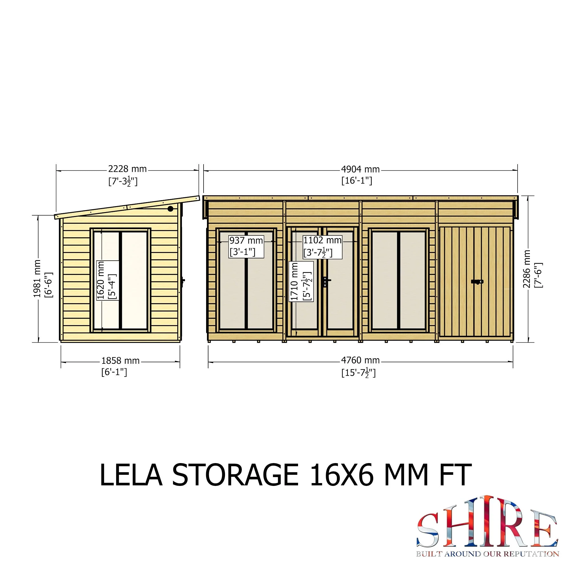 Shire Lela 5' 10" x 15' 7" Pent Summerhouse with Side Shed - Premium Dip Treated Shiplap - Image 4