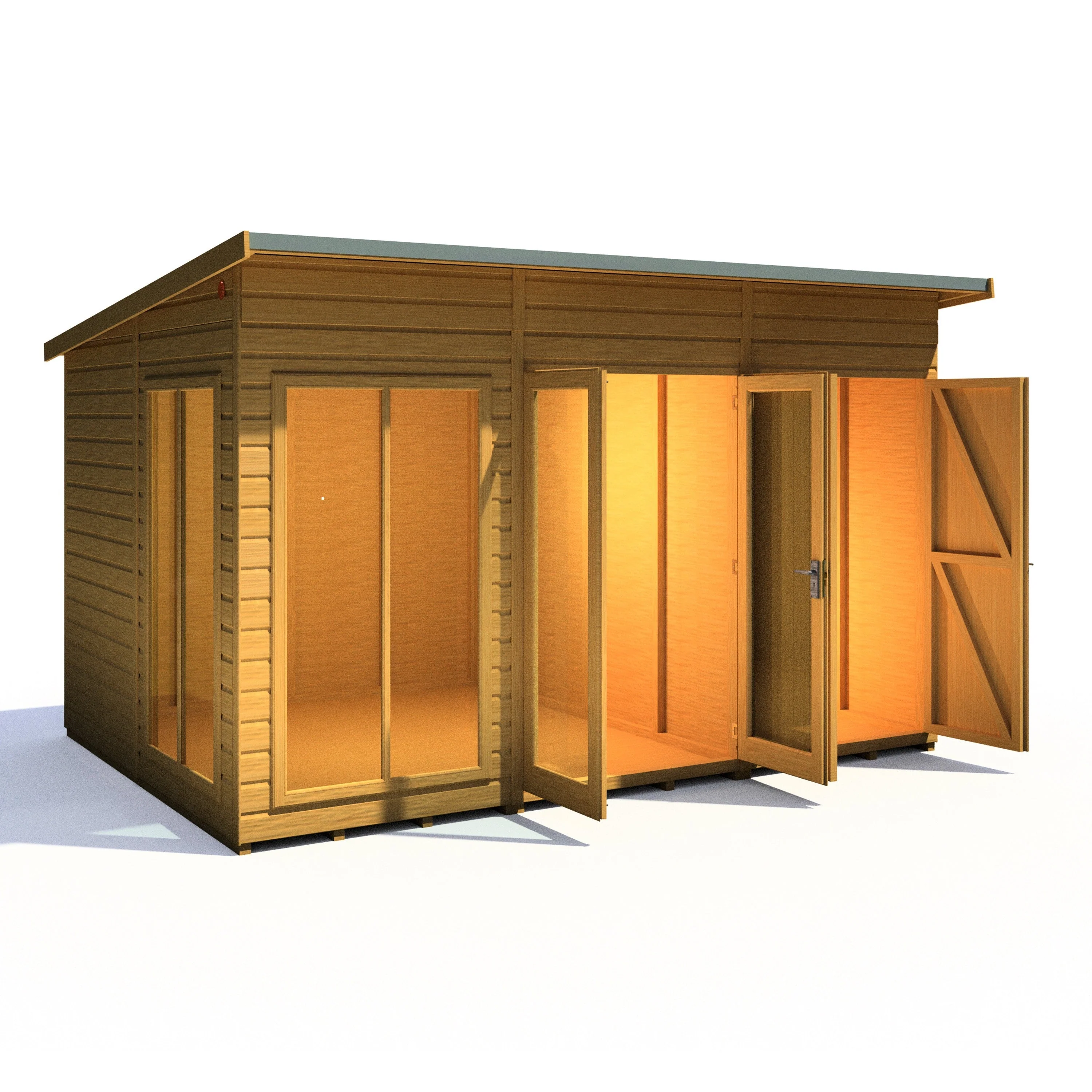 Shire Lela 7' 9" x 11' 8" Pent Summerhouse with Side Shed - Premium Dip Treated Shiplap - Image 2