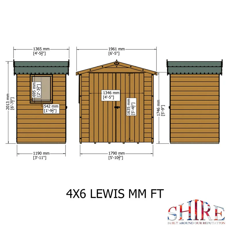 Shire Lewis 4' 4" x 6' 2" Apex Shed - Premium Pressure Treated Shiplap - Image 11