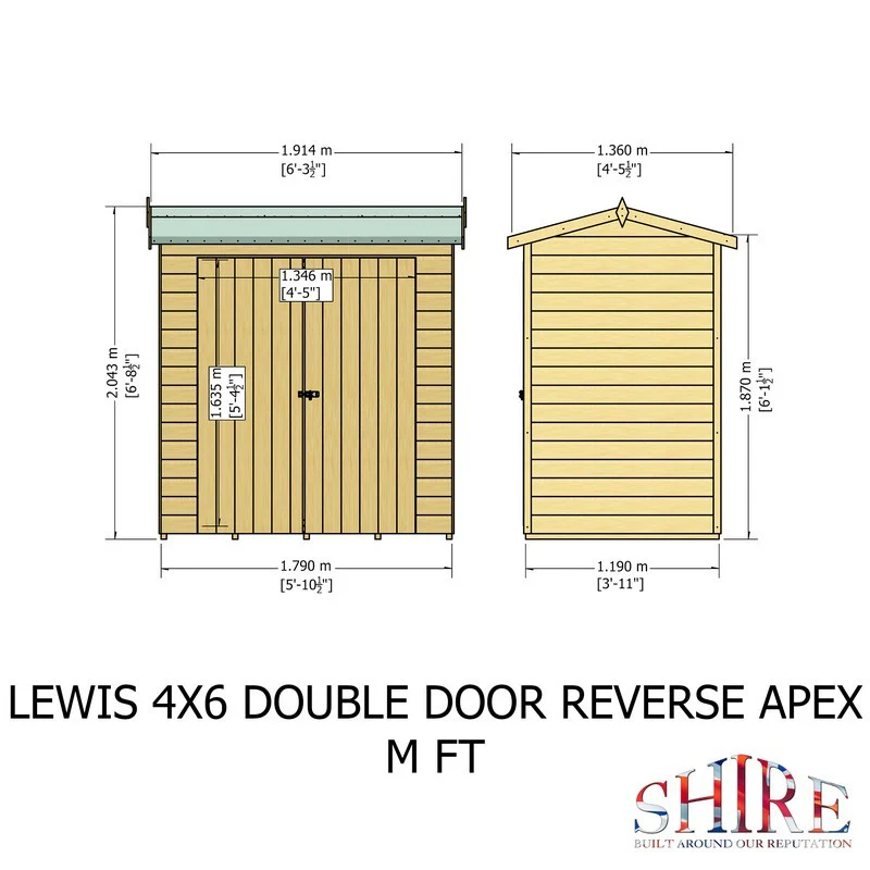 Shire Lewis 4' 5" x 6' 3" Reverse Apex Shed - Classic Coated Shiplap - Image 11