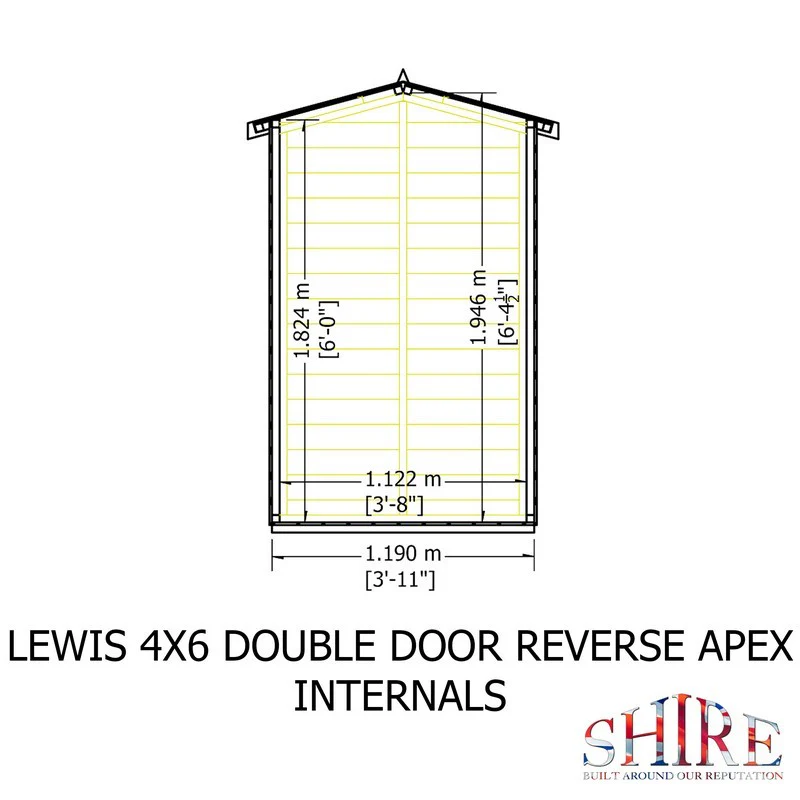 Shire Lewis 4' 5" x 6' 3" Reverse Apex Shed - Classic Coated Shiplap - Image 8
