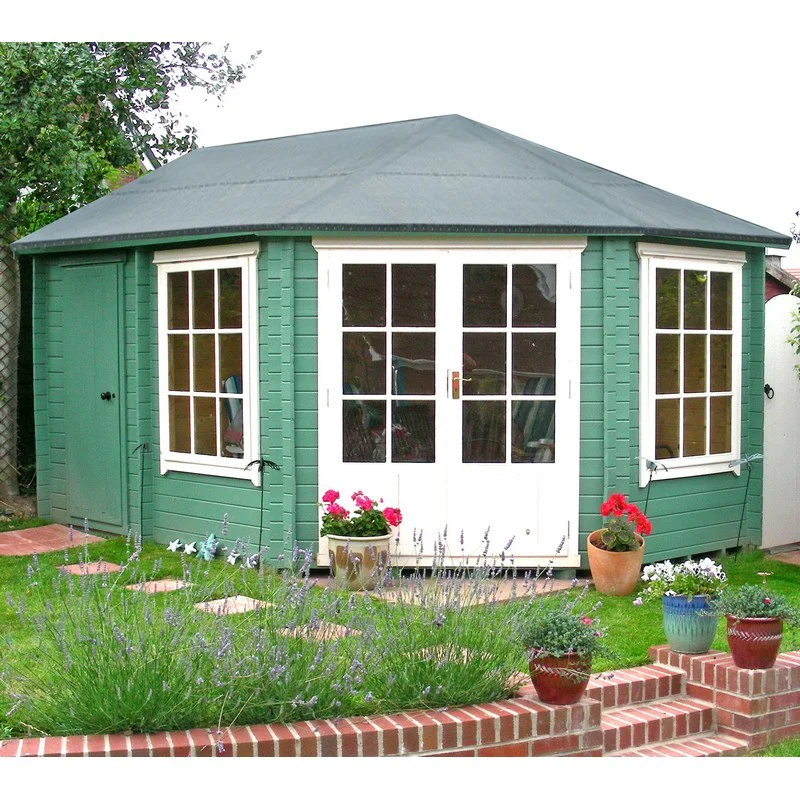 Shire Leygrove 14' x 10' Hexagonal Hip Log Cabin - Premium 28mm Cladding Tongue & Groove - Image 2