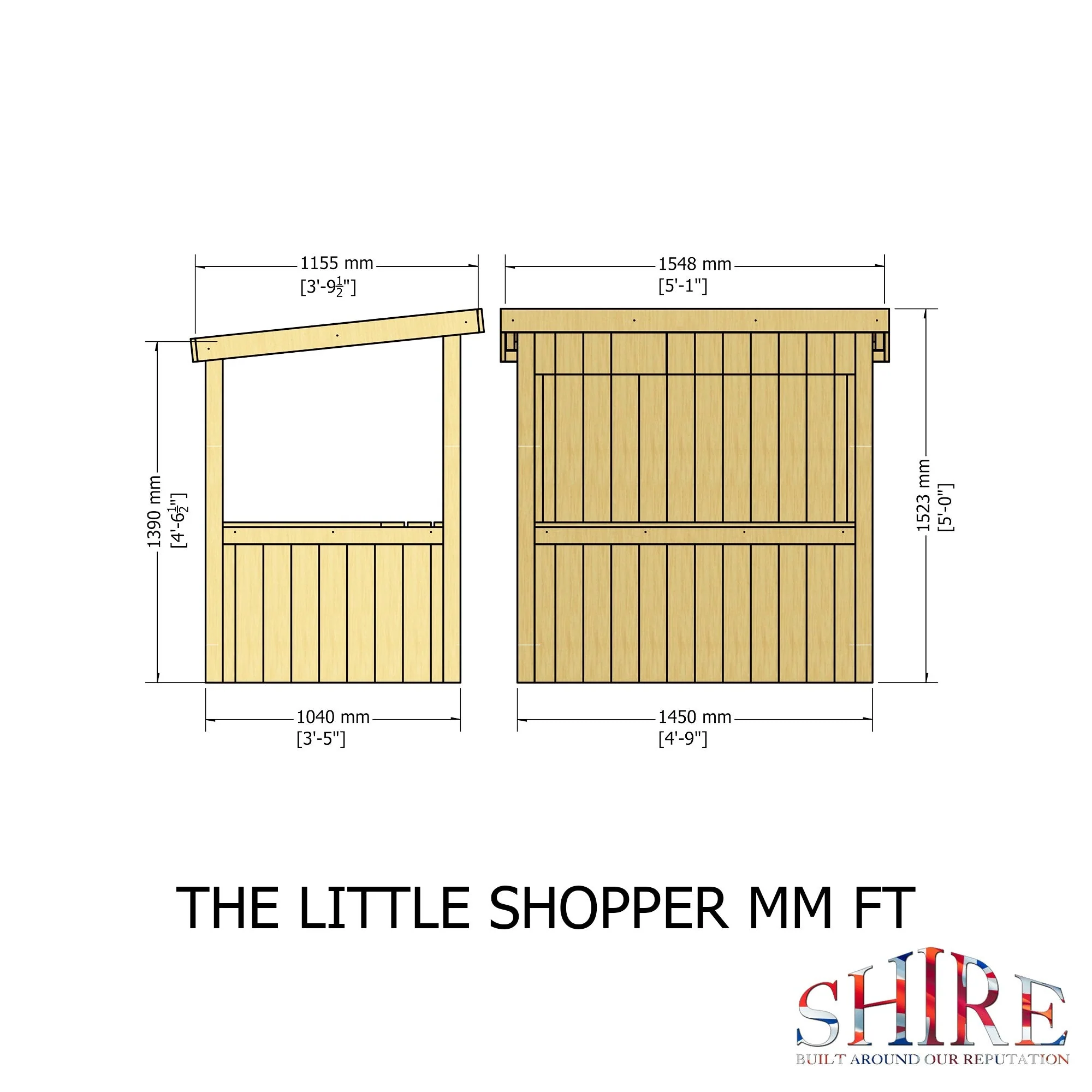 Shire Little Shopper 3' 4" x 4' 9" Pent Children's Playhouse - Classic Dip Treated Shiplap - Image 4