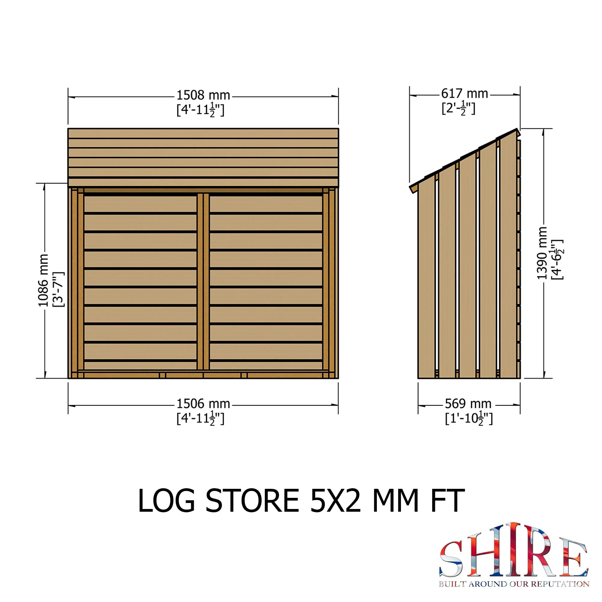 Shire Log Box 4' 11" x 2' Apex Log Store - Premium Dip Treated Shiplap - Image 4